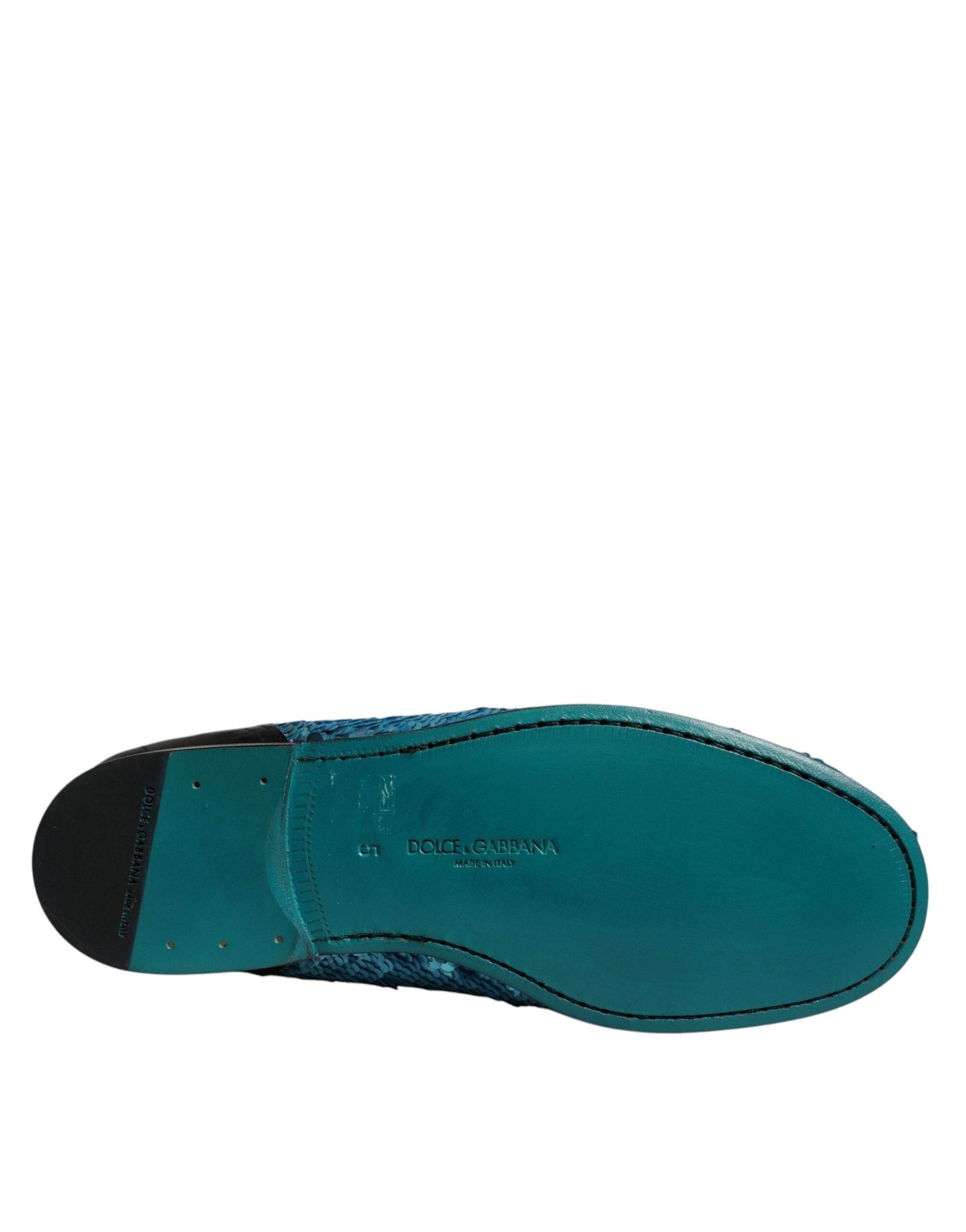 Dolce & Gabbana Blue Sequined Loafers Formal Dress Shoes - Hilstor