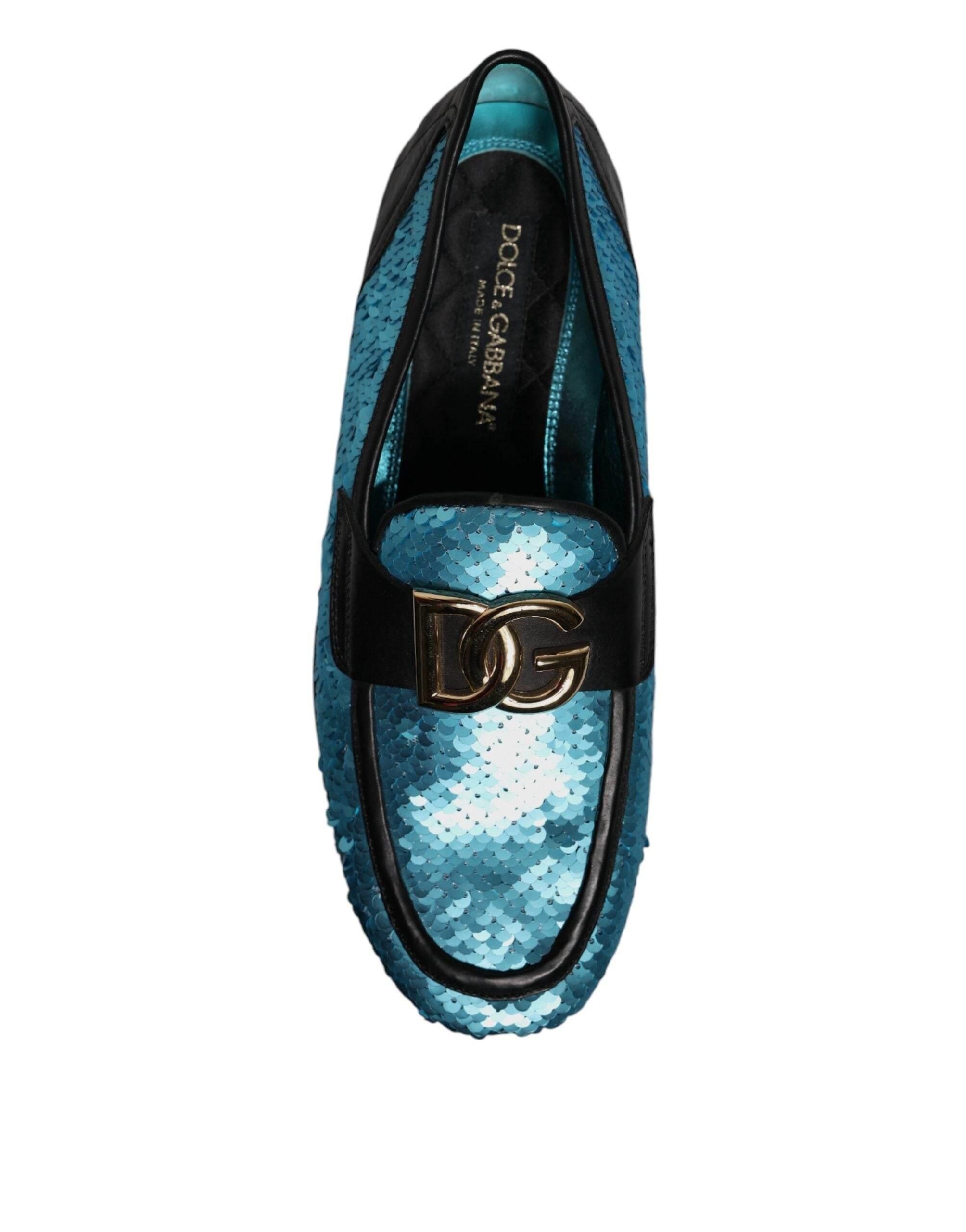Dolce & Gabbana Blue Sequined Loafers Formal Dress Shoes - Hilstor