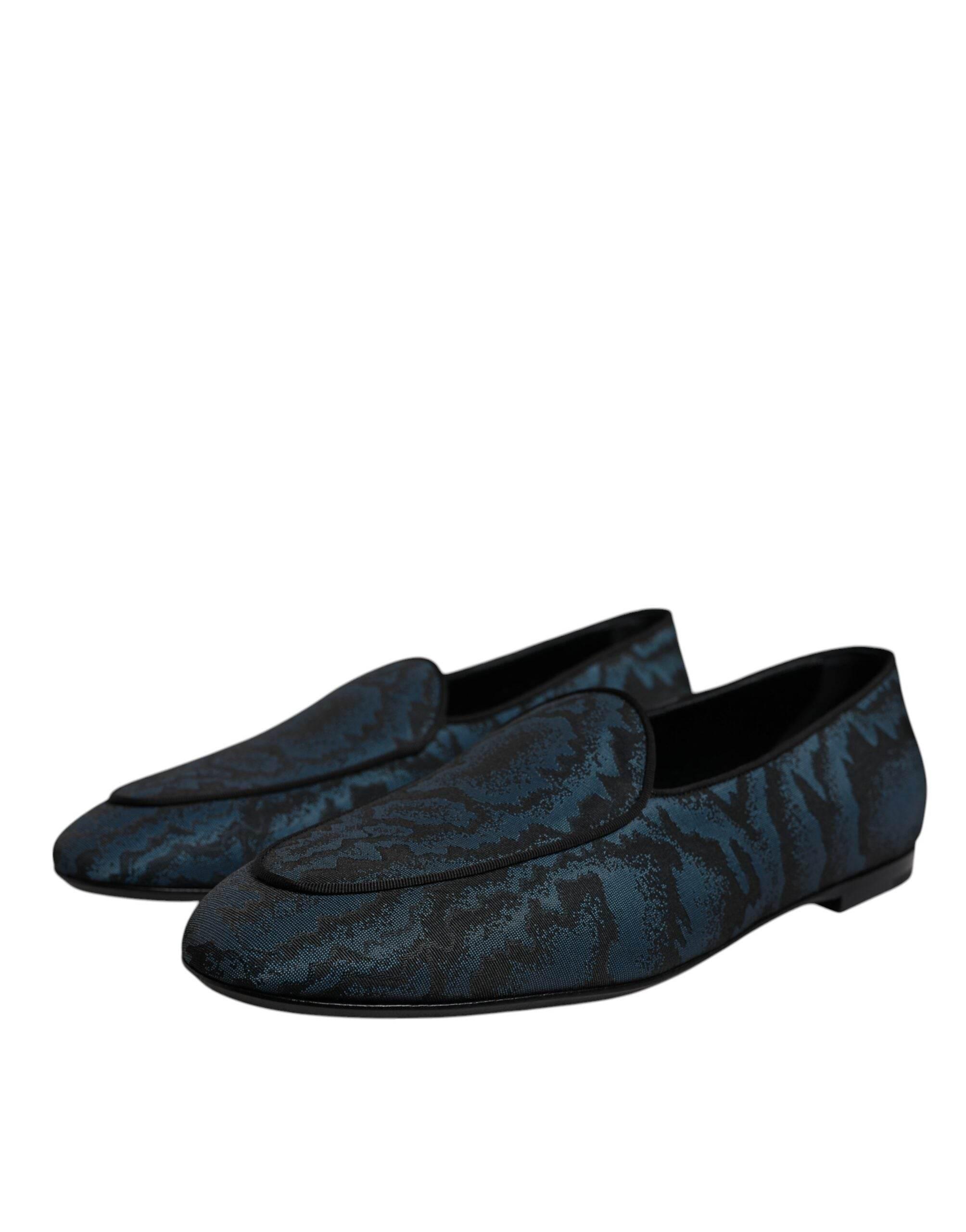 Dolce & Gabbana Blue Black Flats Men Loafers Dress Shoes - Hilstor