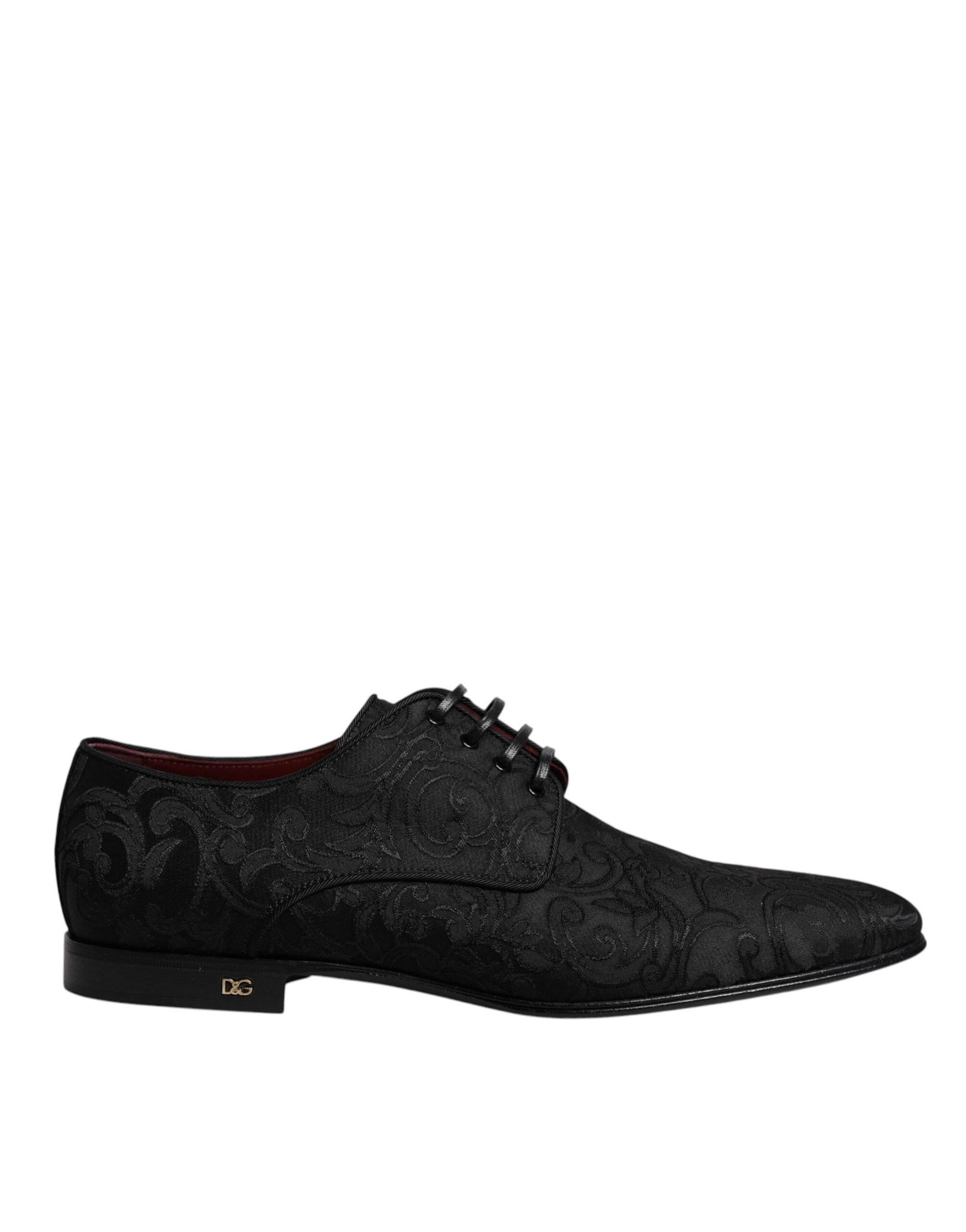 Dolce & Gabbana Black Jacquard Lace Up Derby Dress Shoes - Hilstor