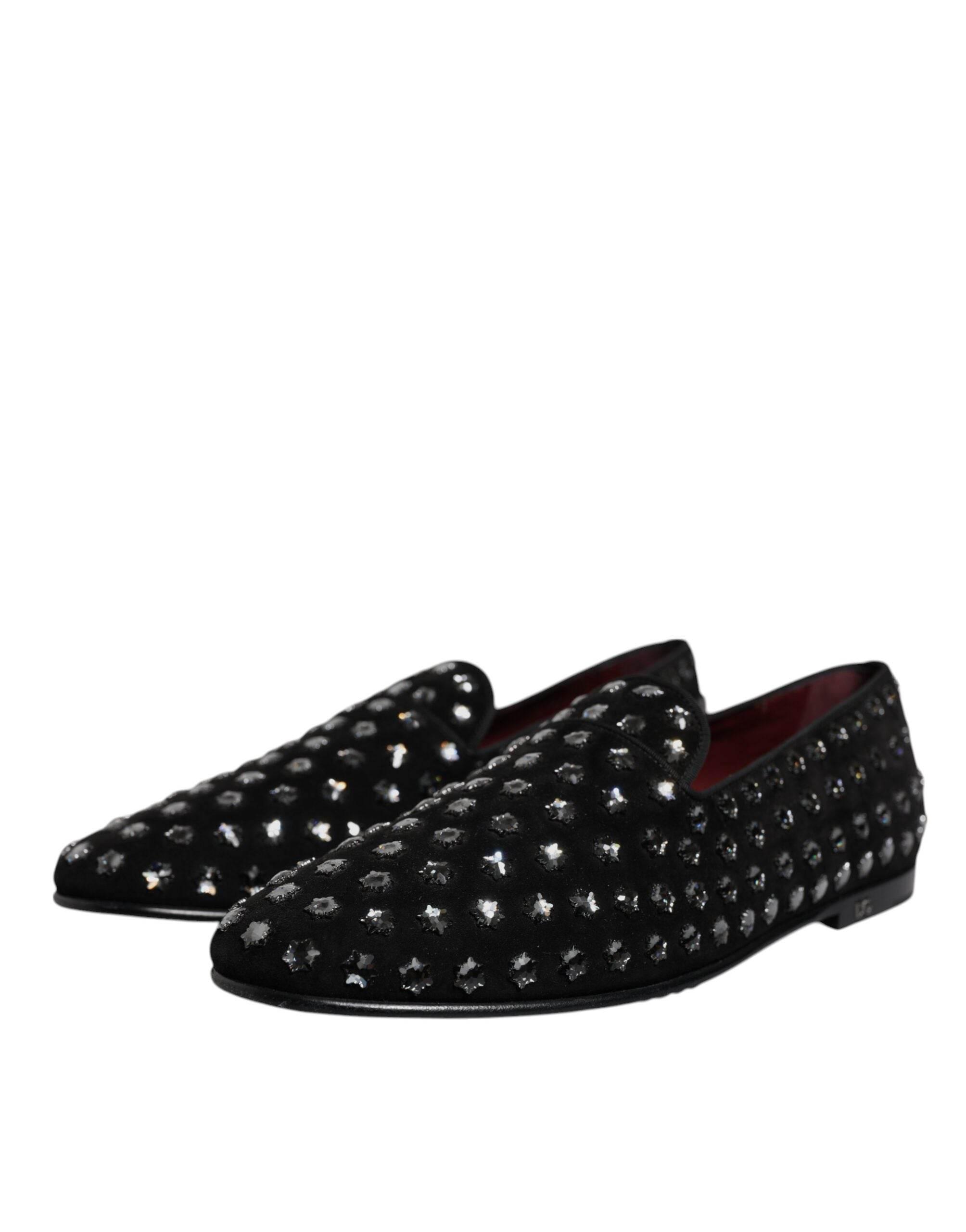 Dolce & Gabbana Black Crystal Embellished Loafers Dress Shoes - Hilstor