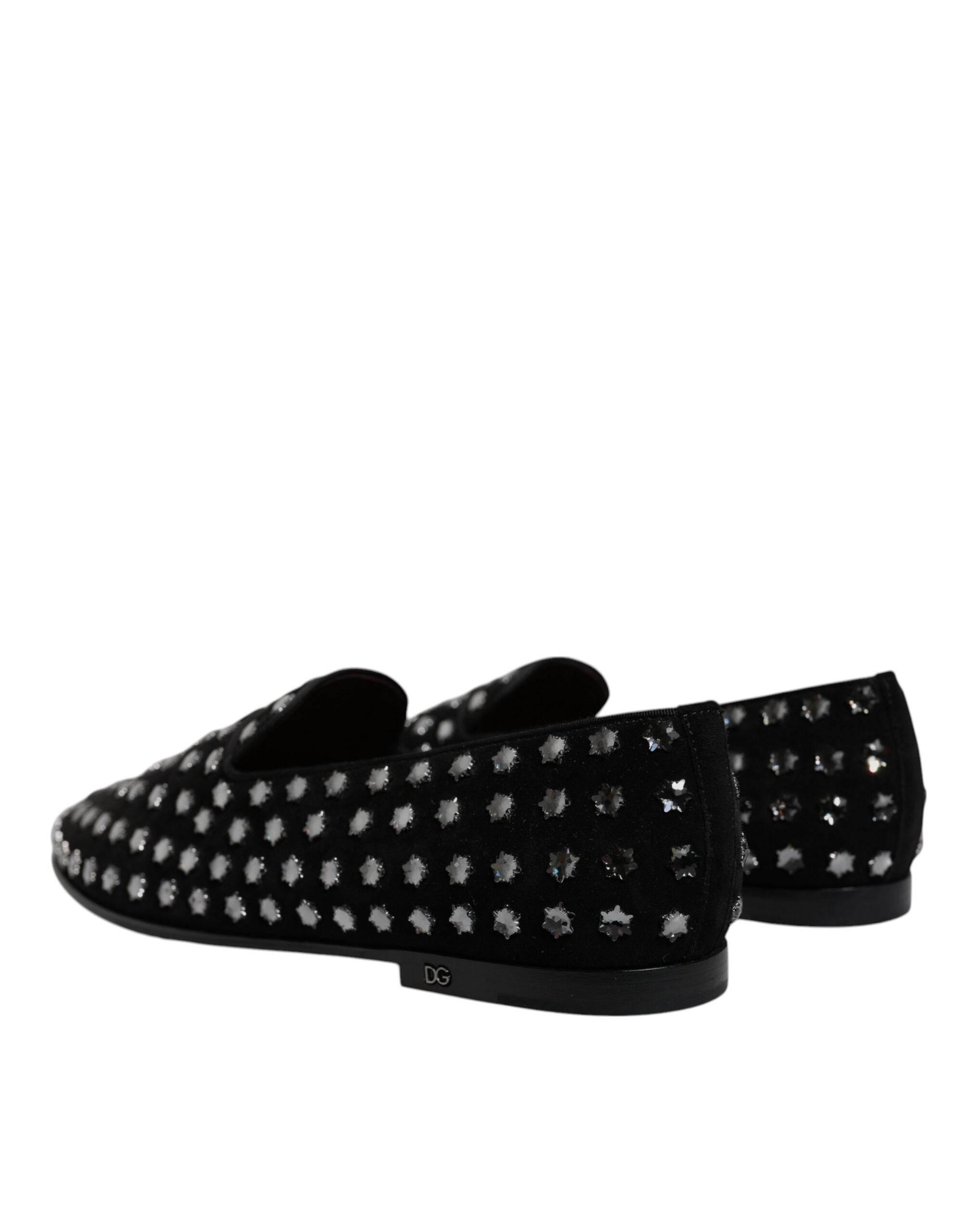 Dolce & Gabbana Black Crystal Embellished Loafers Dress Shoes - Hilstor