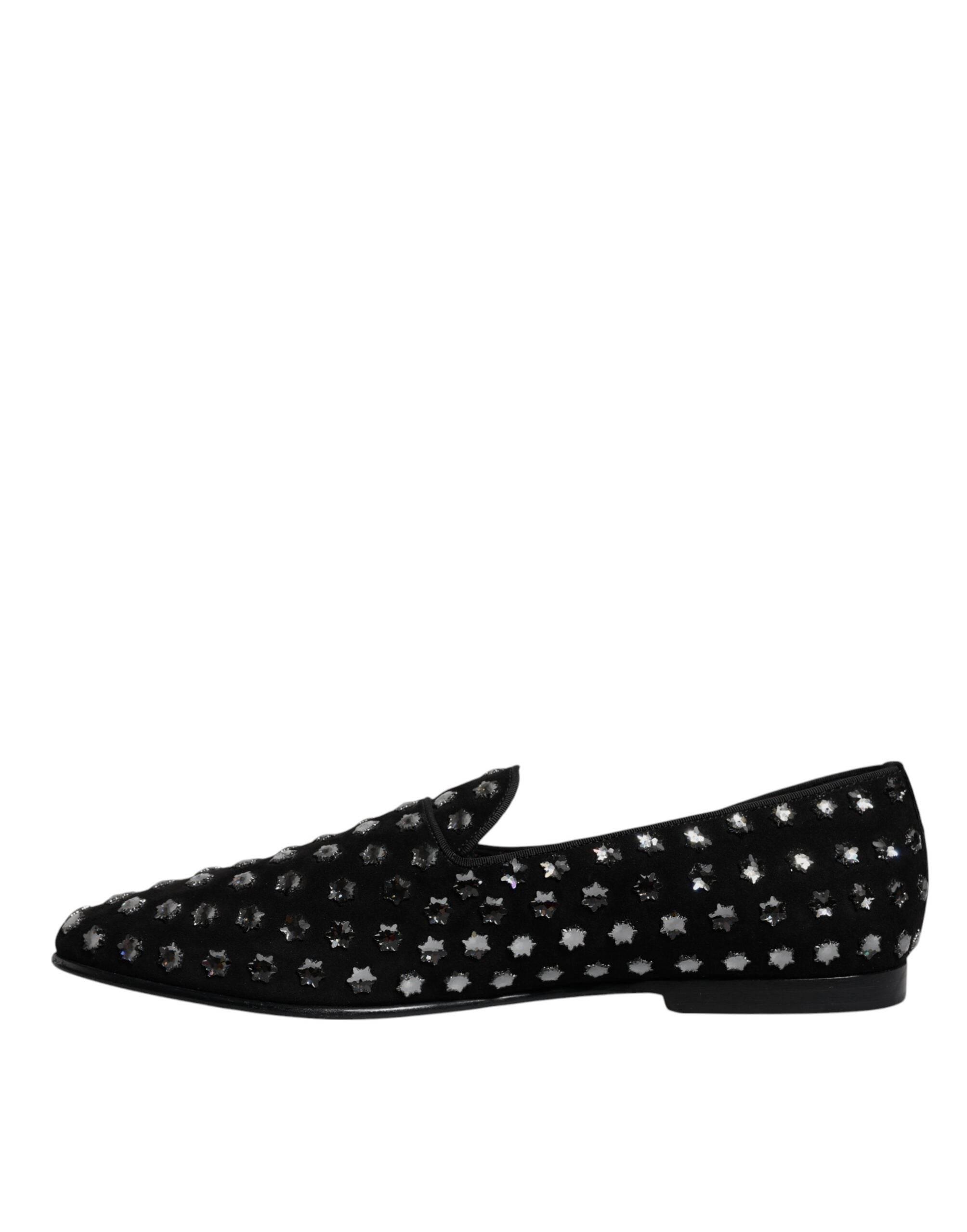 Dolce & Gabbana Black Crystal Embellished Loafers Dress Shoes - Hilstor