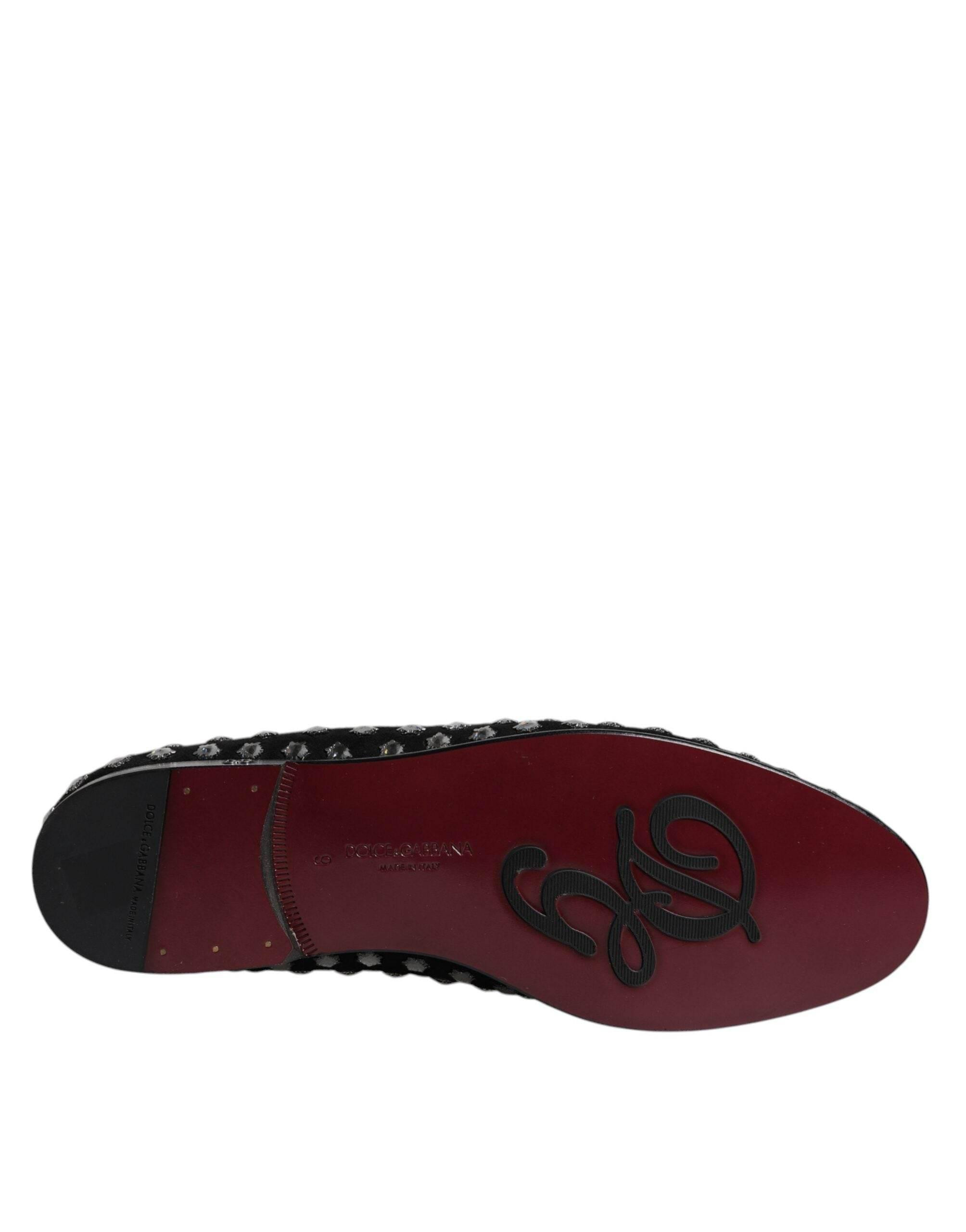 Dolce & Gabbana Black Crystal Embellished Loafers Dress Shoes - Hilstor