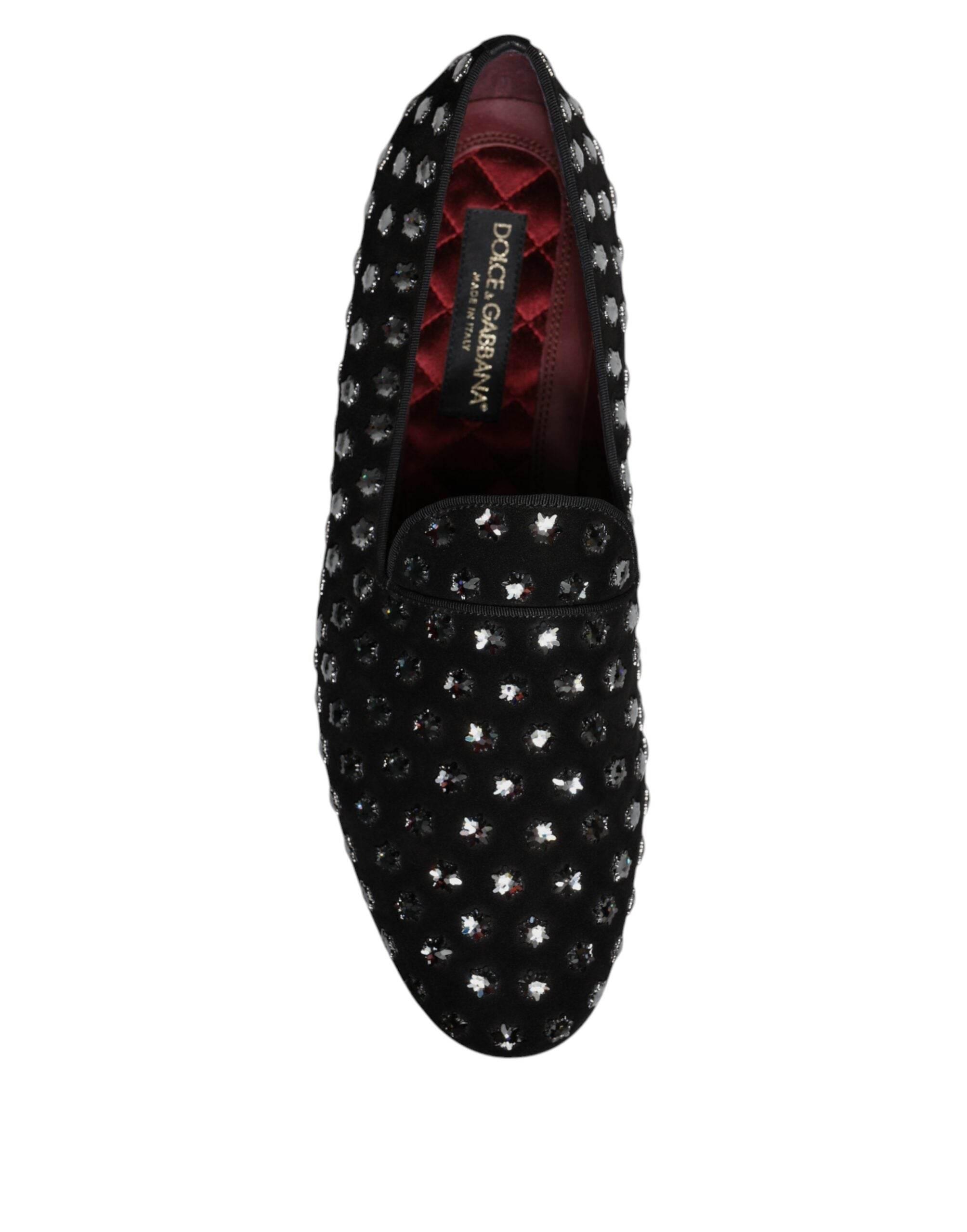 Dolce & Gabbana Black Crystal Embellished Loafers Dress Shoes - Hilstor