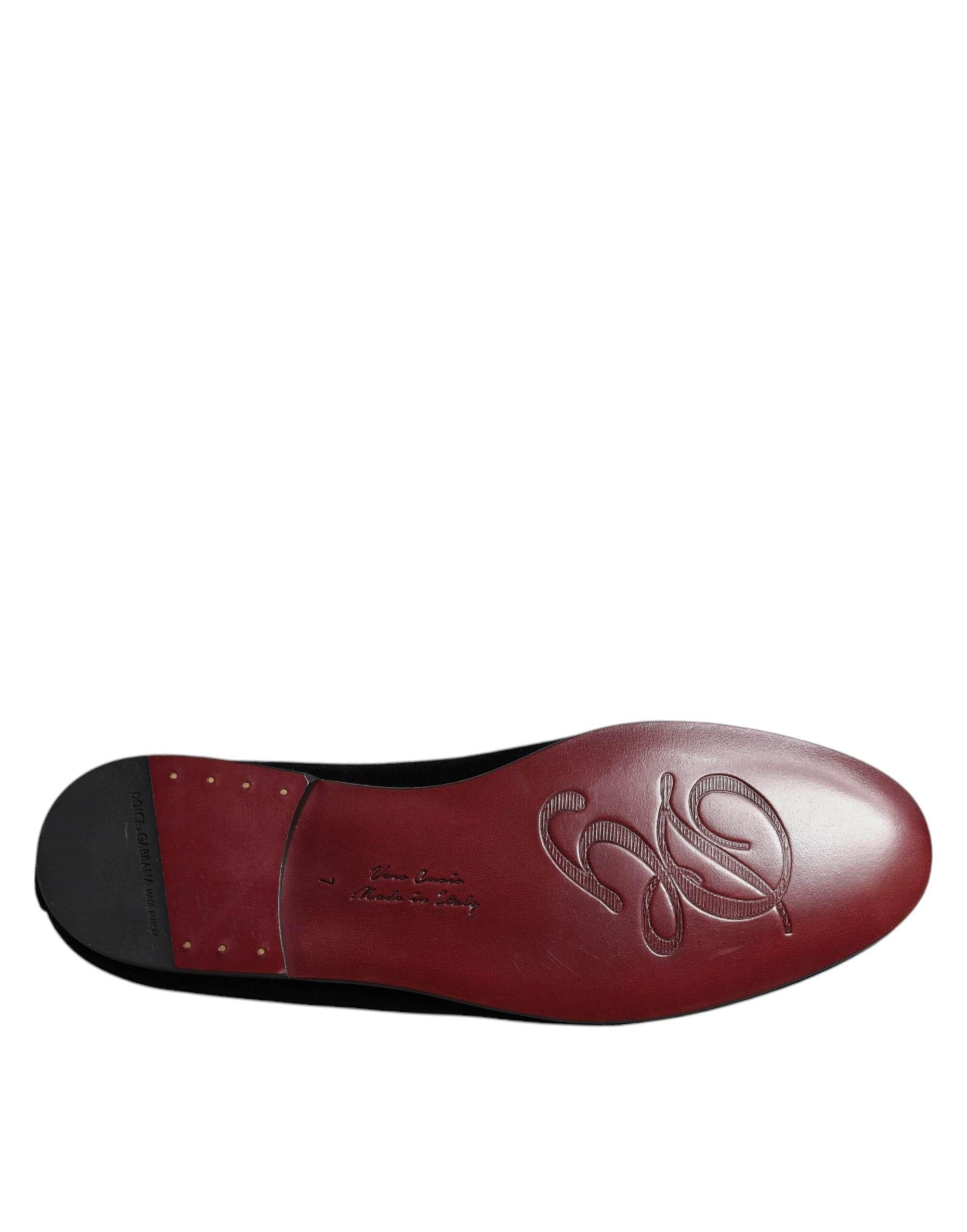 Dolce & Gabbana Black Velvet Crystal Crown Loafers Formal Dress Shoes - Hilstor
