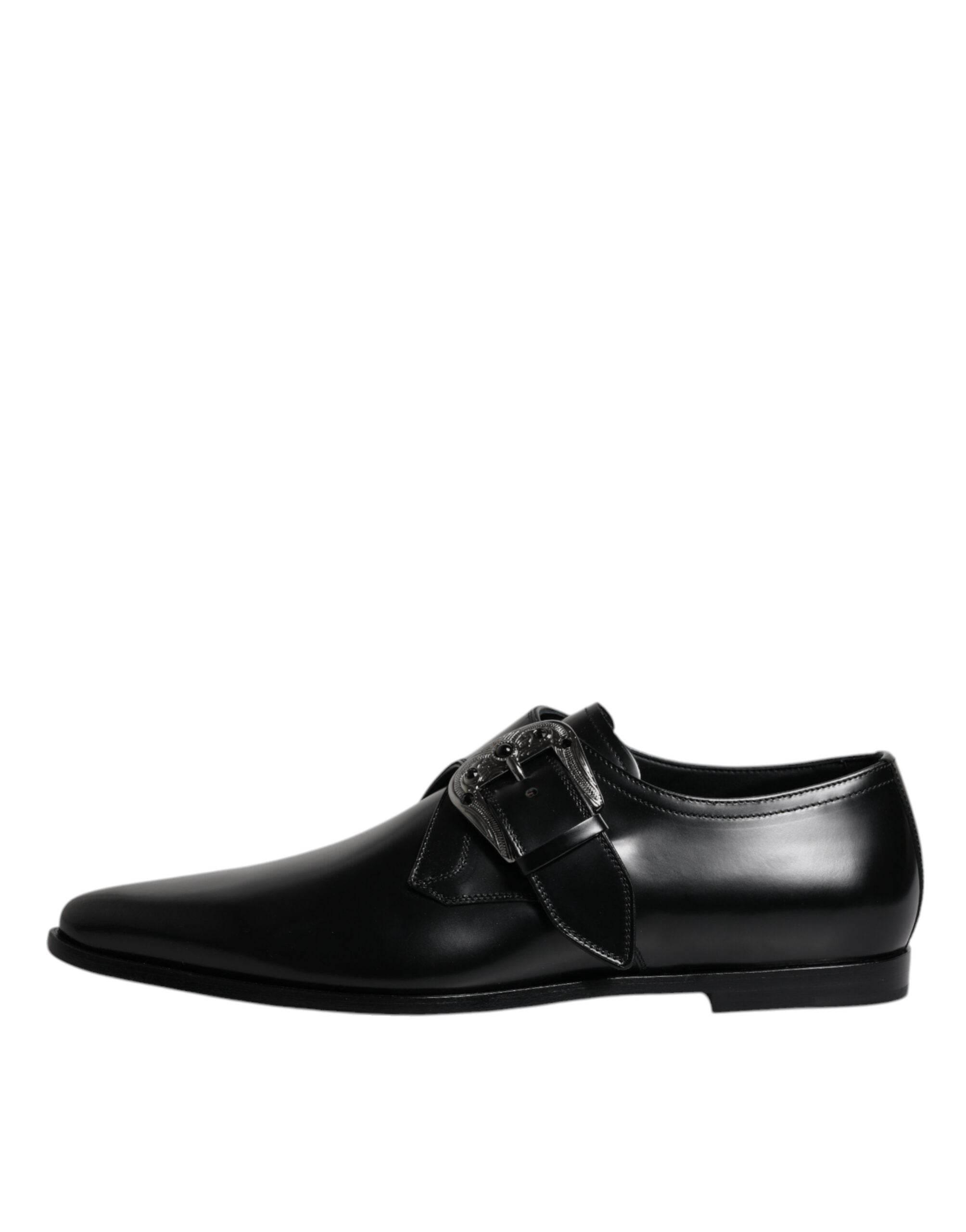 Dolce & Gabbana Black Leather Monk Strap Derby Formal Shoes - Hilstor