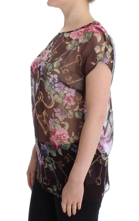 Dolce & Gabbana Black Key Floral Print Silk Blouse T-shirt - Hilstor
