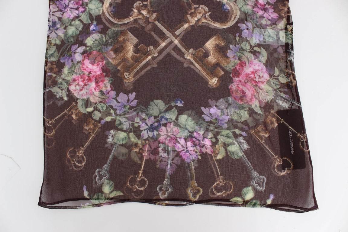 Dolce & Gabbana Black Key Floral Print Silk Blouse T-shirt - Hilstor