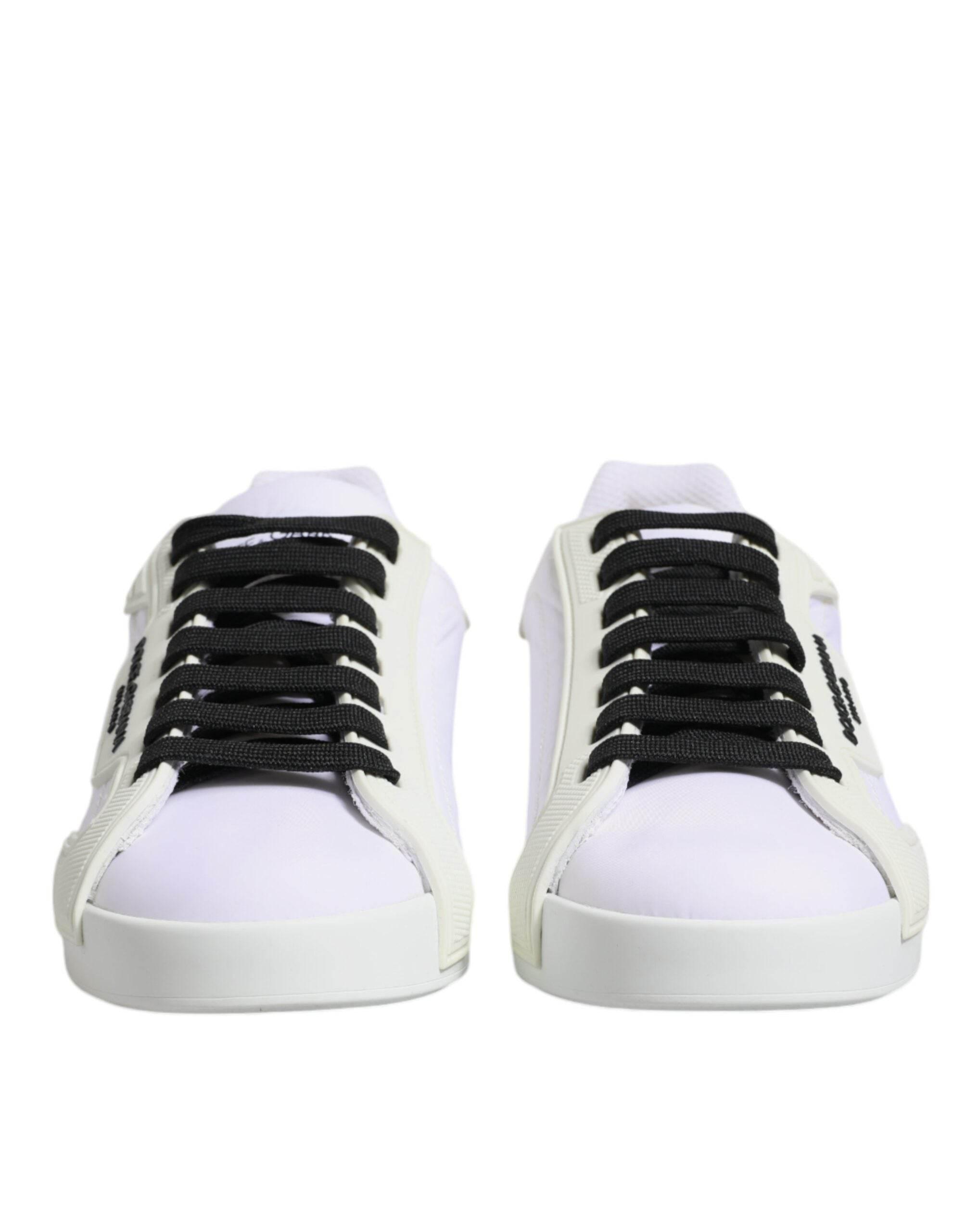Dolce & Gabbana White Nylon Leather Low Top Sneakers Shoes - Hilstor