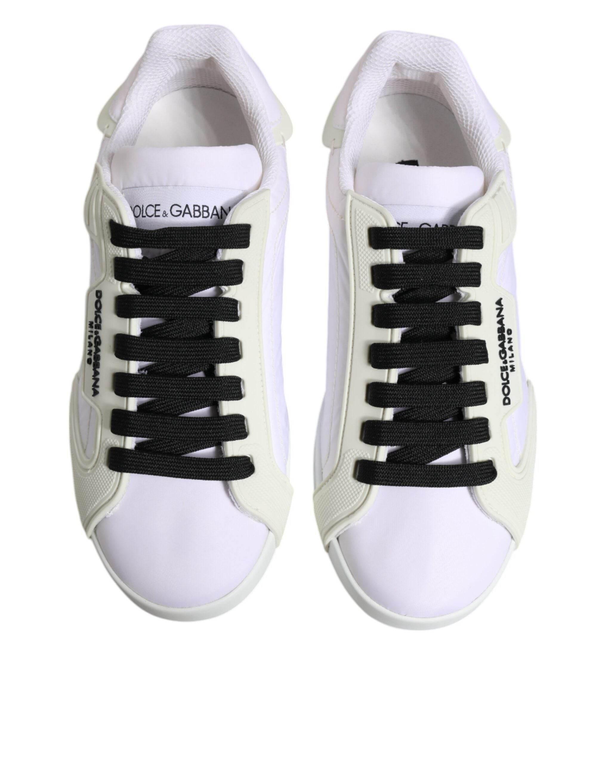 Dolce & Gabbana White Nylon Leather Low Top Sneakers Shoes - Hilstor