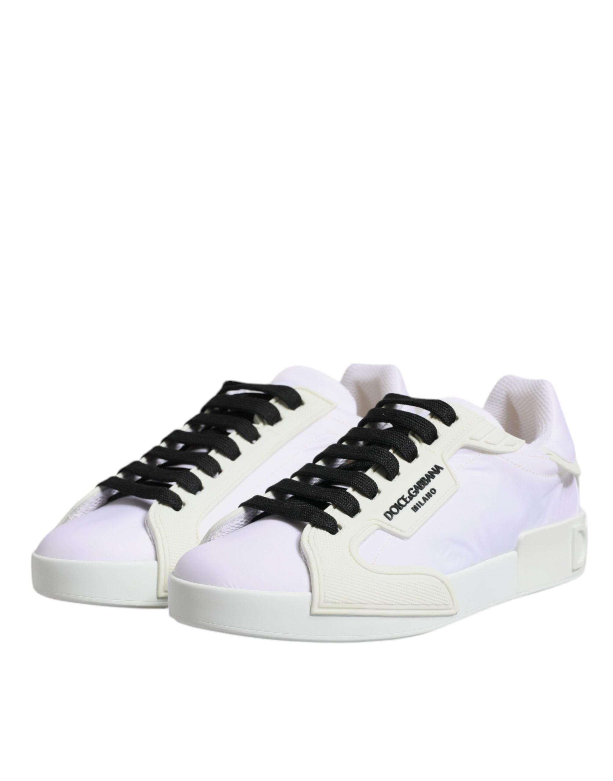 Dolce & Gabbana White Nylon Leather Low Top Sneakers Shoes - Hilstor