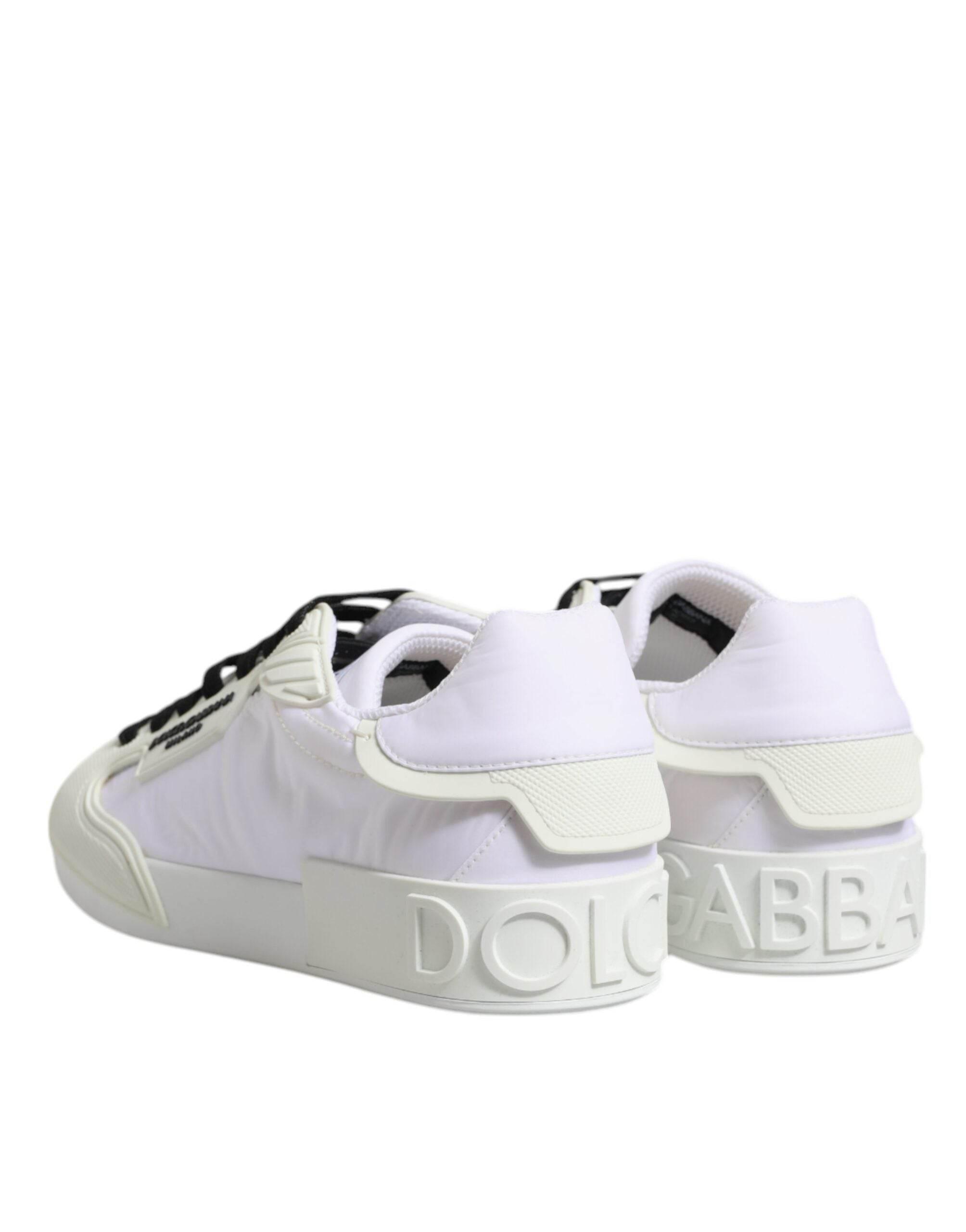 Dolce & Gabbana White Nylon Leather Low Top Sneakers Shoes - Hilstor