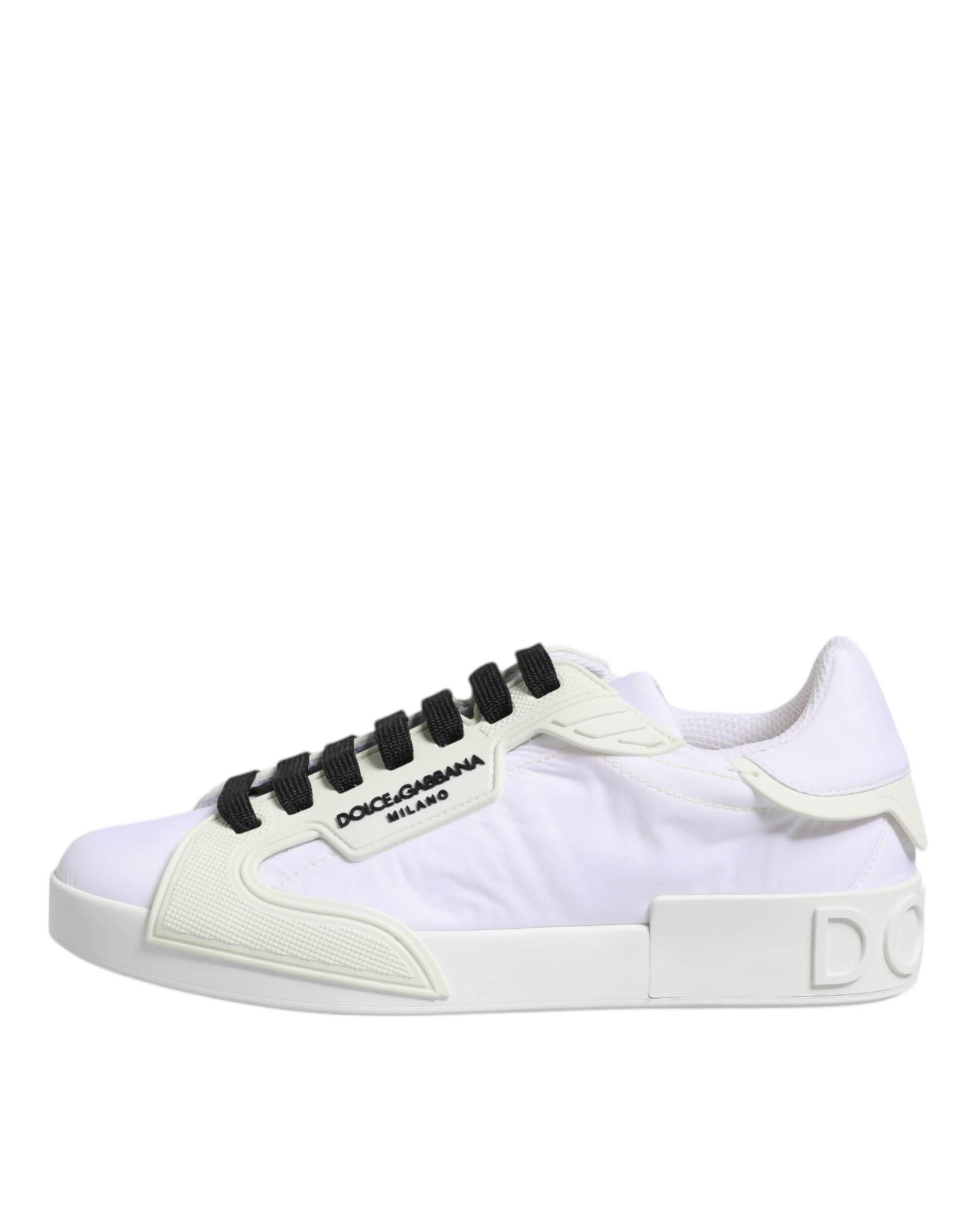 Dolce & Gabbana White Nylon Leather Low Top Sneakers Shoes - Hilstor