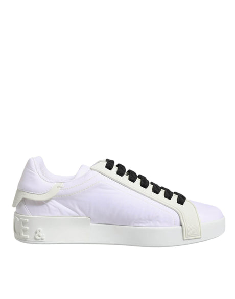 Dolce & Gabbana White Nylon Leather Low Top Sneakers Shoes - Hilstor
