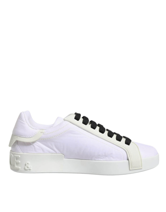 Dolce & Gabbana White Nylon Leather Low Top Sneakers Shoes - Hilstor