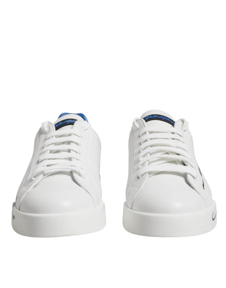 Dolce & Gabbana White Blue Portofino Leather Sneakers Shoes - Hilstor