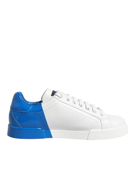 Dolce & Gabbana White Blue Portofino Leather Sneakers Shoes - Hilstor