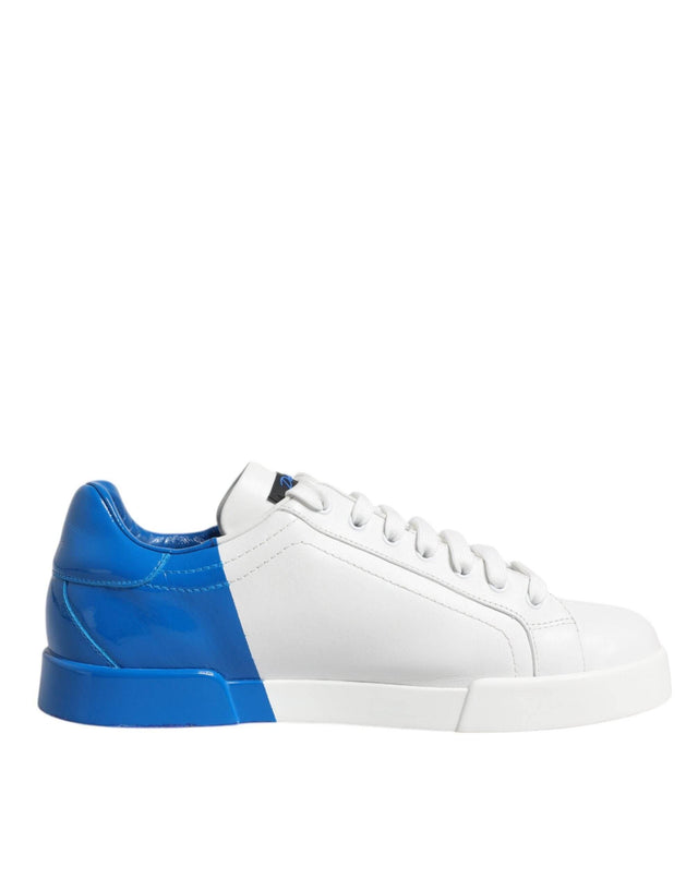 Dolce & Gabbana White Blue Portofino Leather Sneakers Shoes - Hilstor