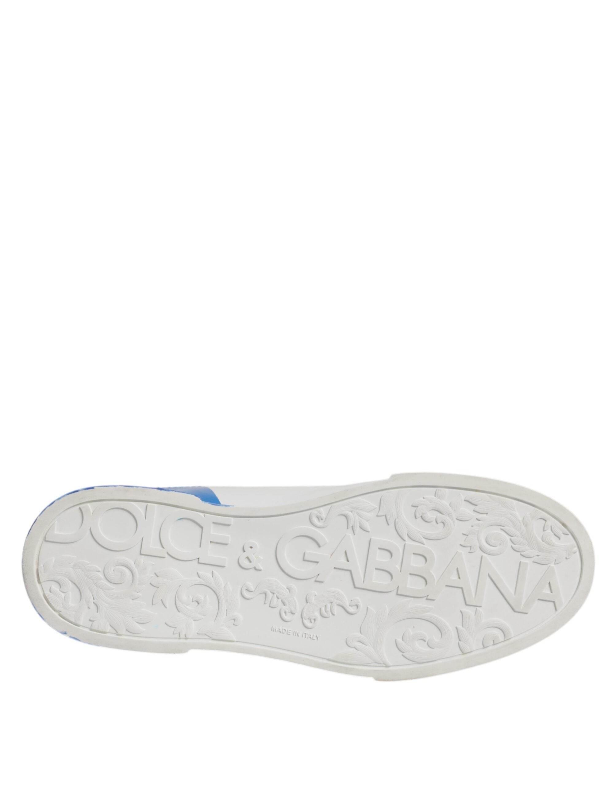 Dolce & Gabbana White Blue Portofino Leather Sneakers Shoes - Hilstor