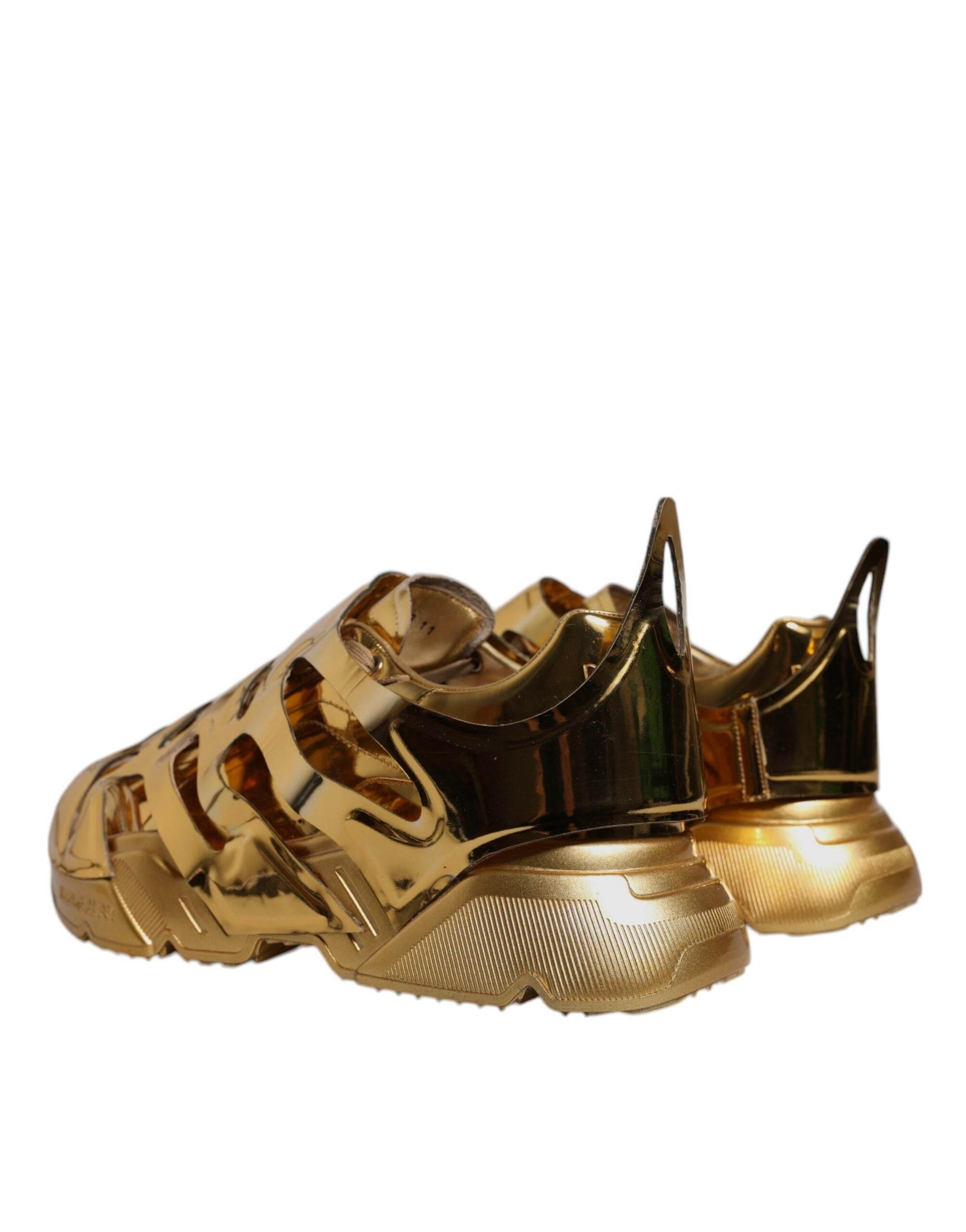Dolce & Gabbana Gold Daymaster Leather Low Top Sneakers Shoes - Hilstor