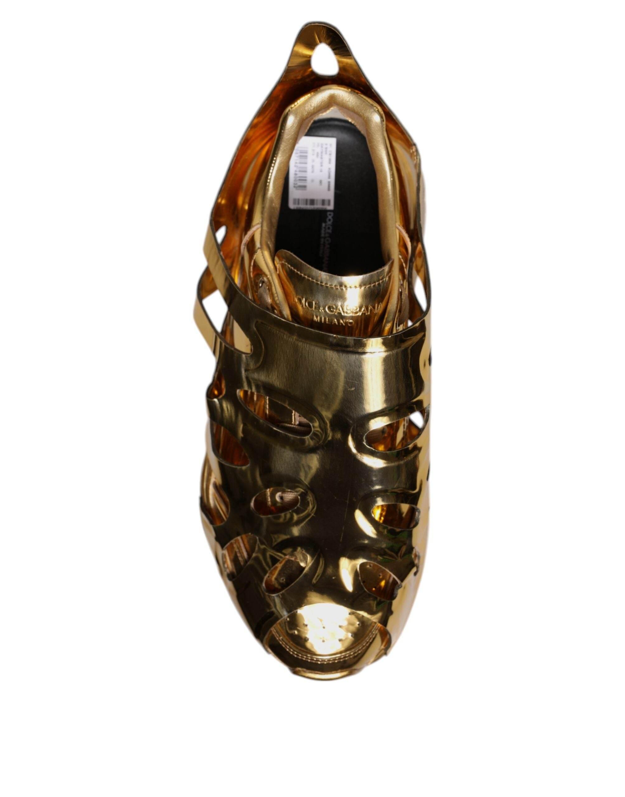 Dolce & Gabbana Gold Daymaster Leather Low Top Sneakers Shoes - Hilstor