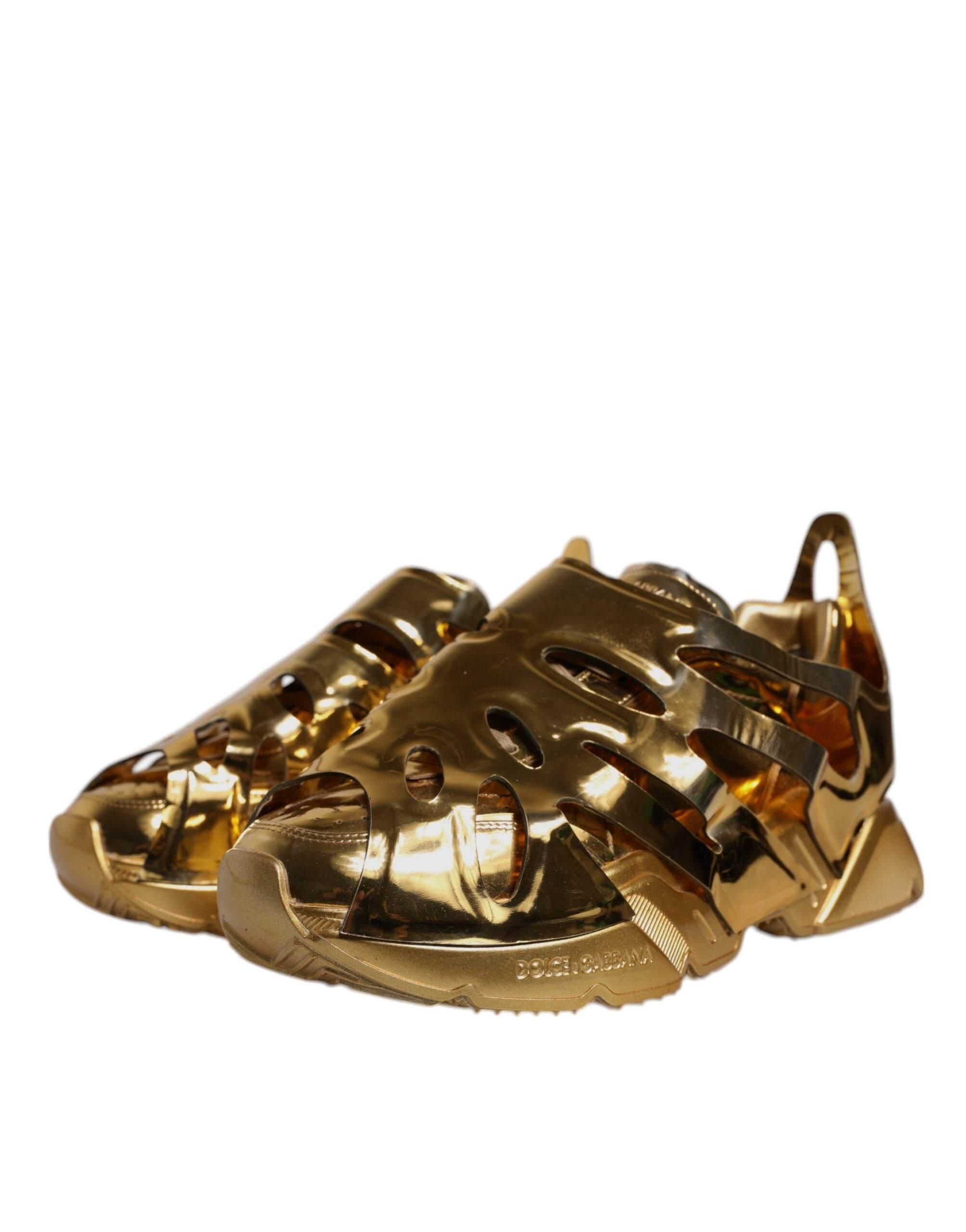 Dolce & Gabbana Gold Daymaster Leather Low Top Sneakers Shoes - Hilstor
