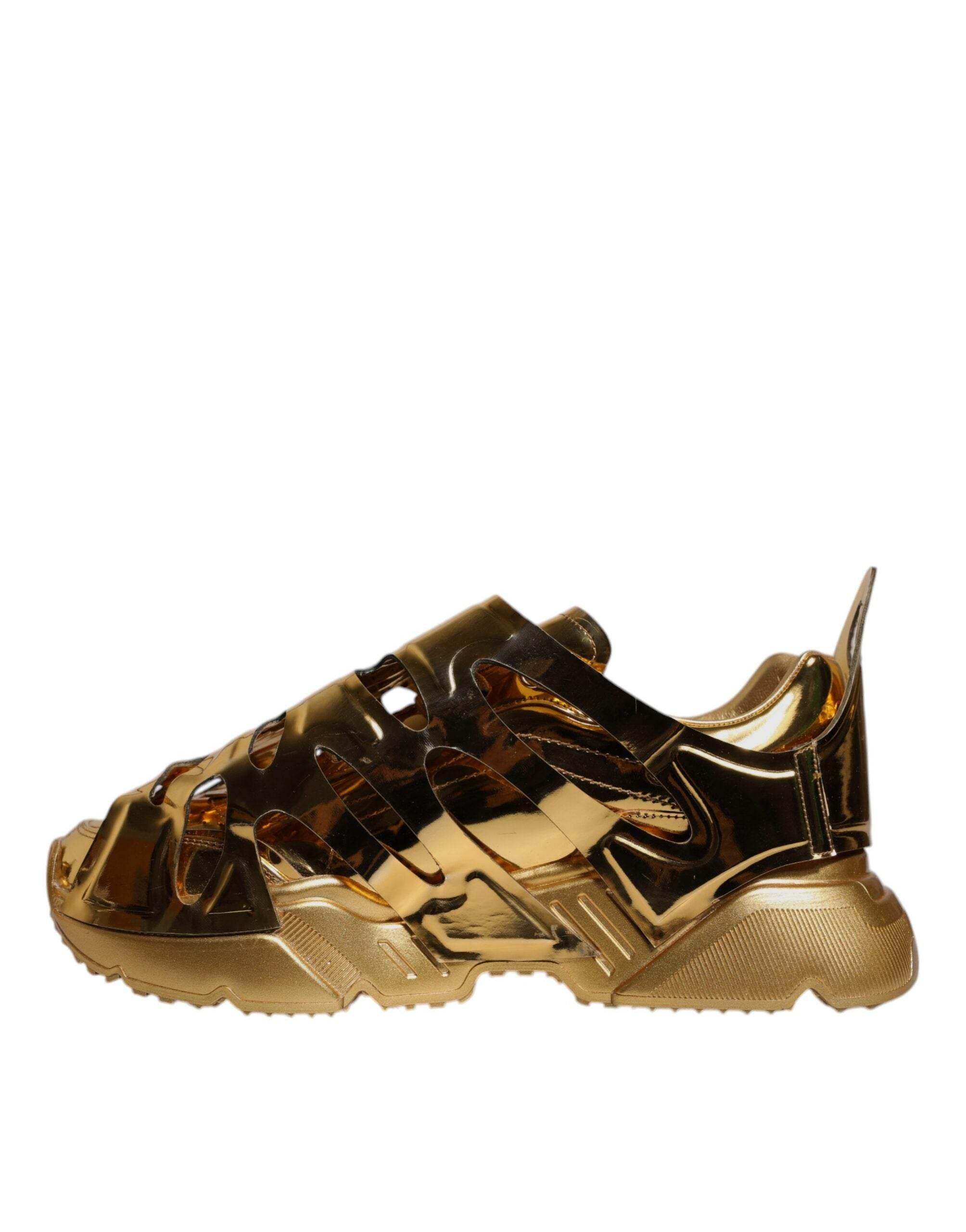 Dolce & Gabbana Gold Daymaster Leather Low Top Sneakers Shoes - Hilstor
