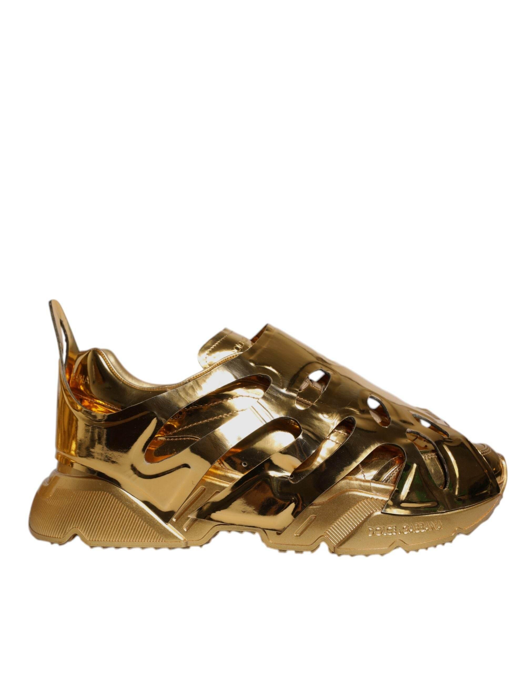 Dolce & Gabbana Gold Daymaster Leather Low Top Sneakers Shoes - Hilstor