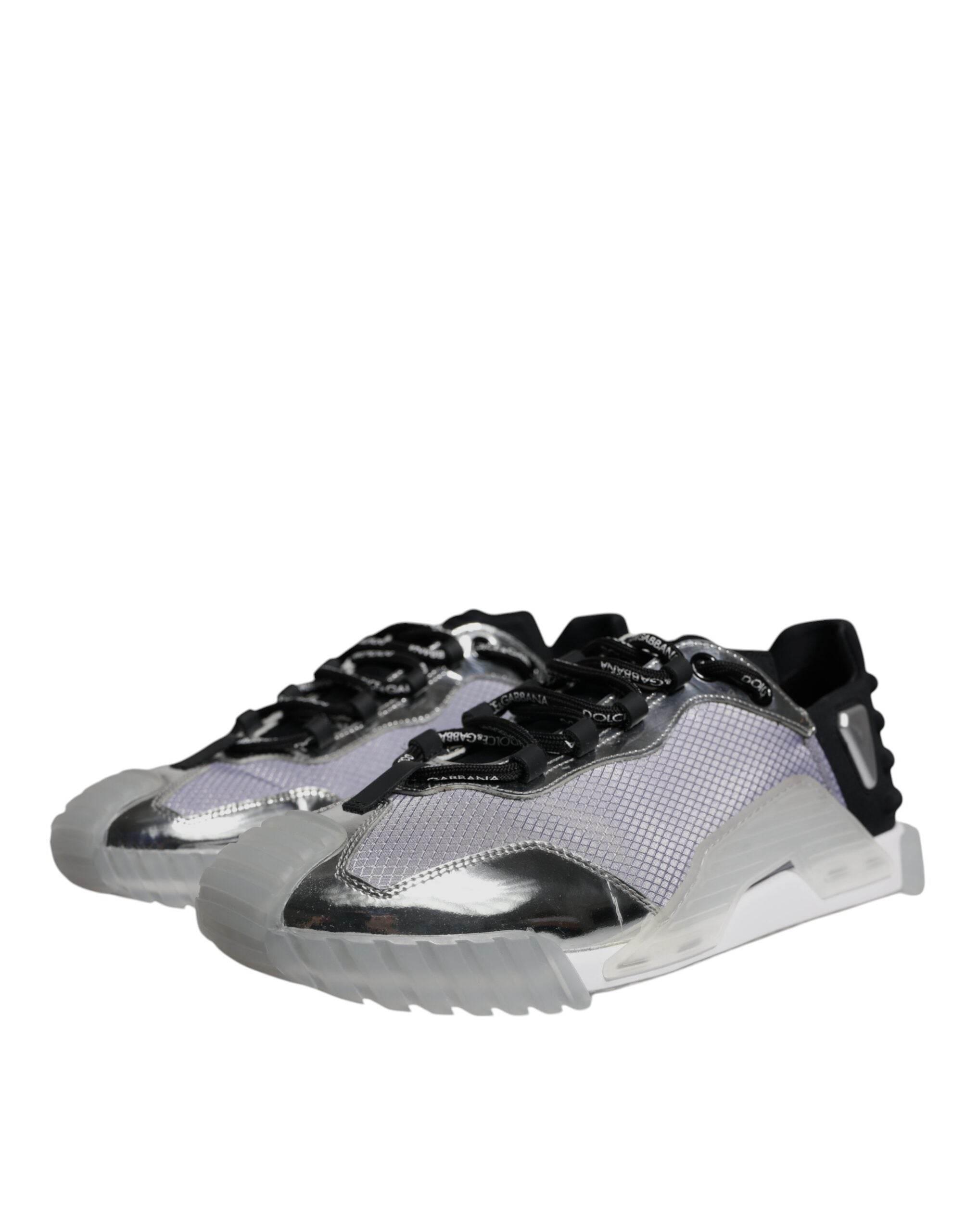 Dolce & Gabbana Silver Black Nylon NS1 Low Top Sneakers Shoes - Hilstor