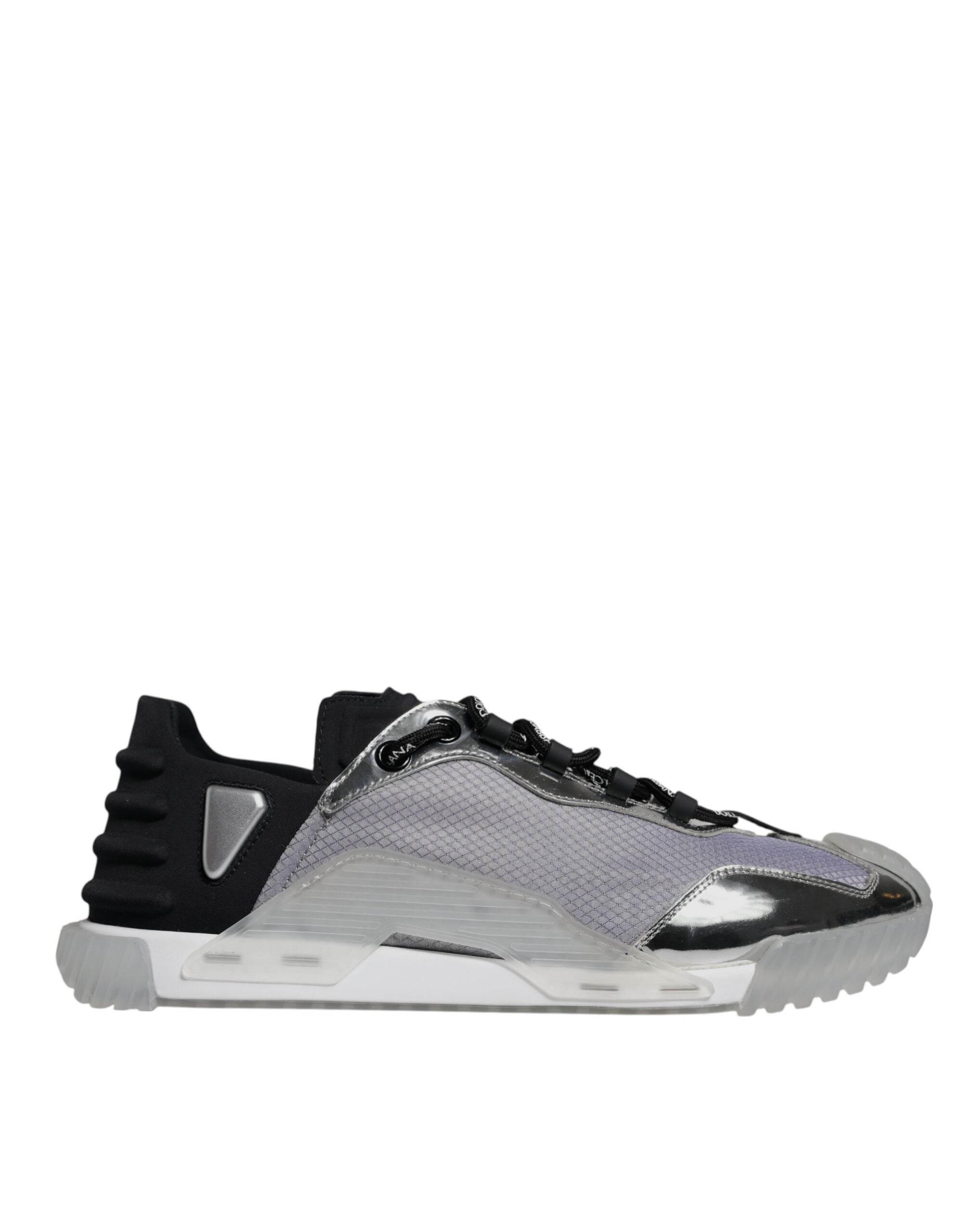 Dolce & Gabbana Silver Black Nylon NS1 Low Top Sneakers Shoes - Hilstor