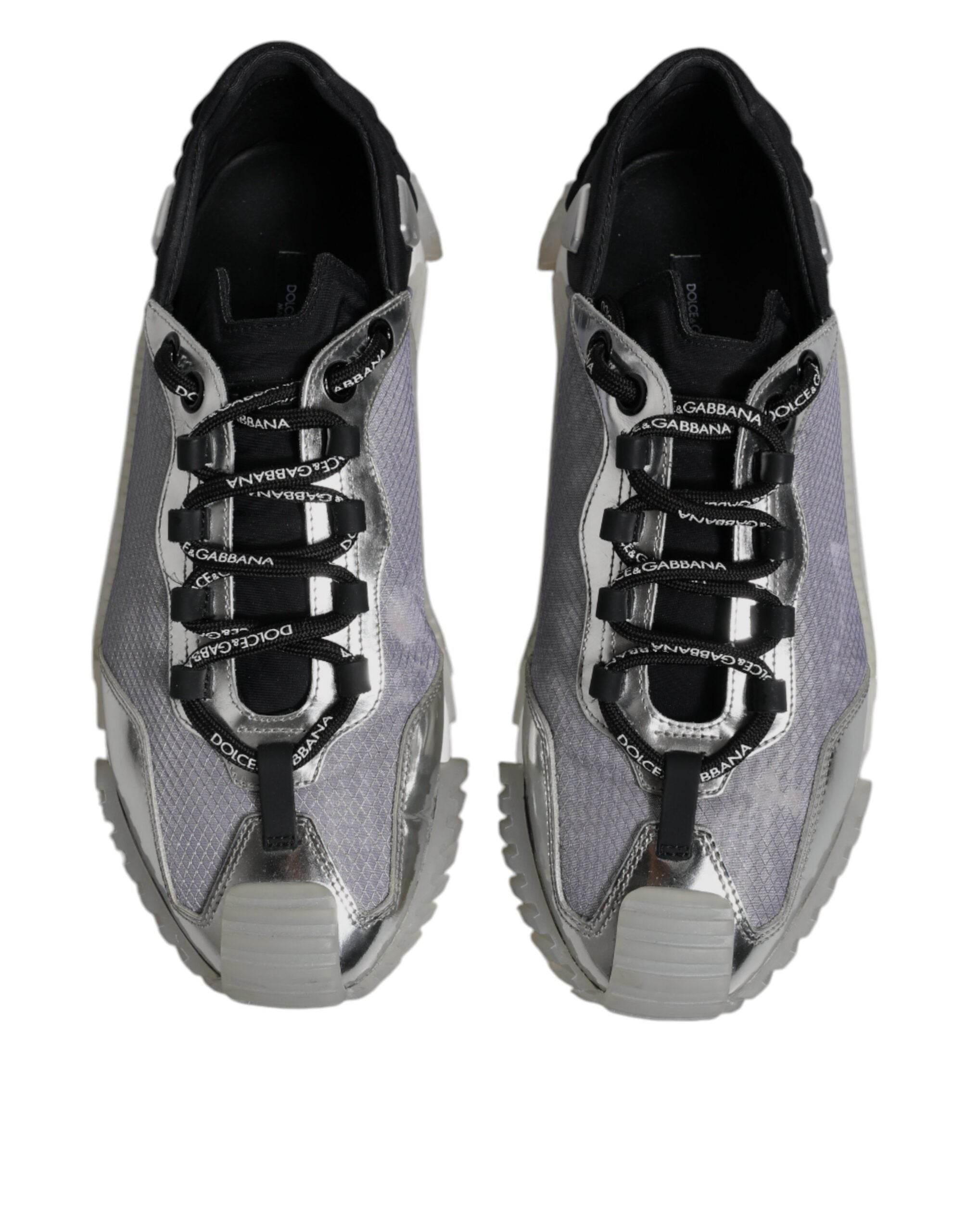 Dolce & Gabbana Silver Black Nylon NS1 Low Top Sneakers Shoes - Hilstor