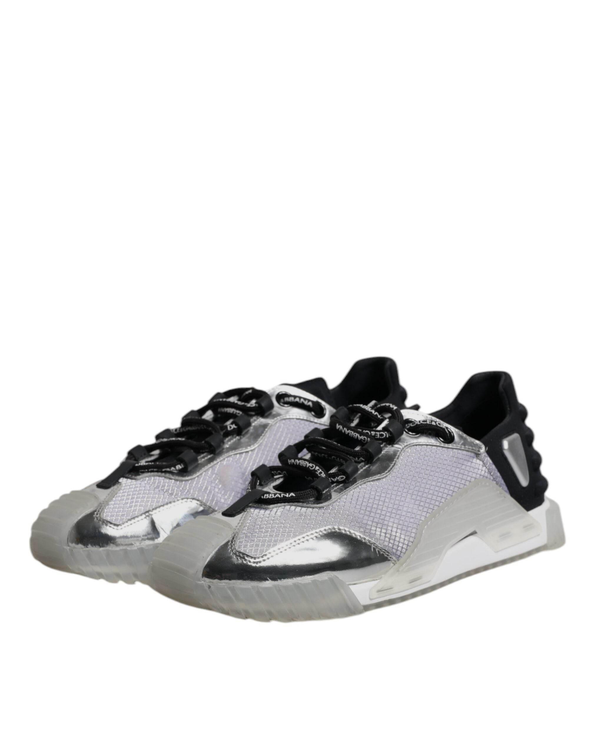 Dolce & Gabbana Silver Black Nylon NS1 Low Top Sneakers Shoes - Hilstor