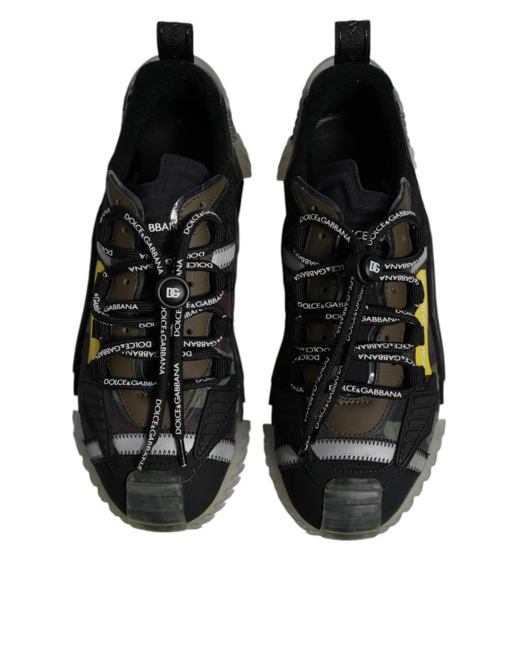 Dolce & Gabbana Black Green Camo NS1 Low Top Sneakers Shoes - Hilstor
