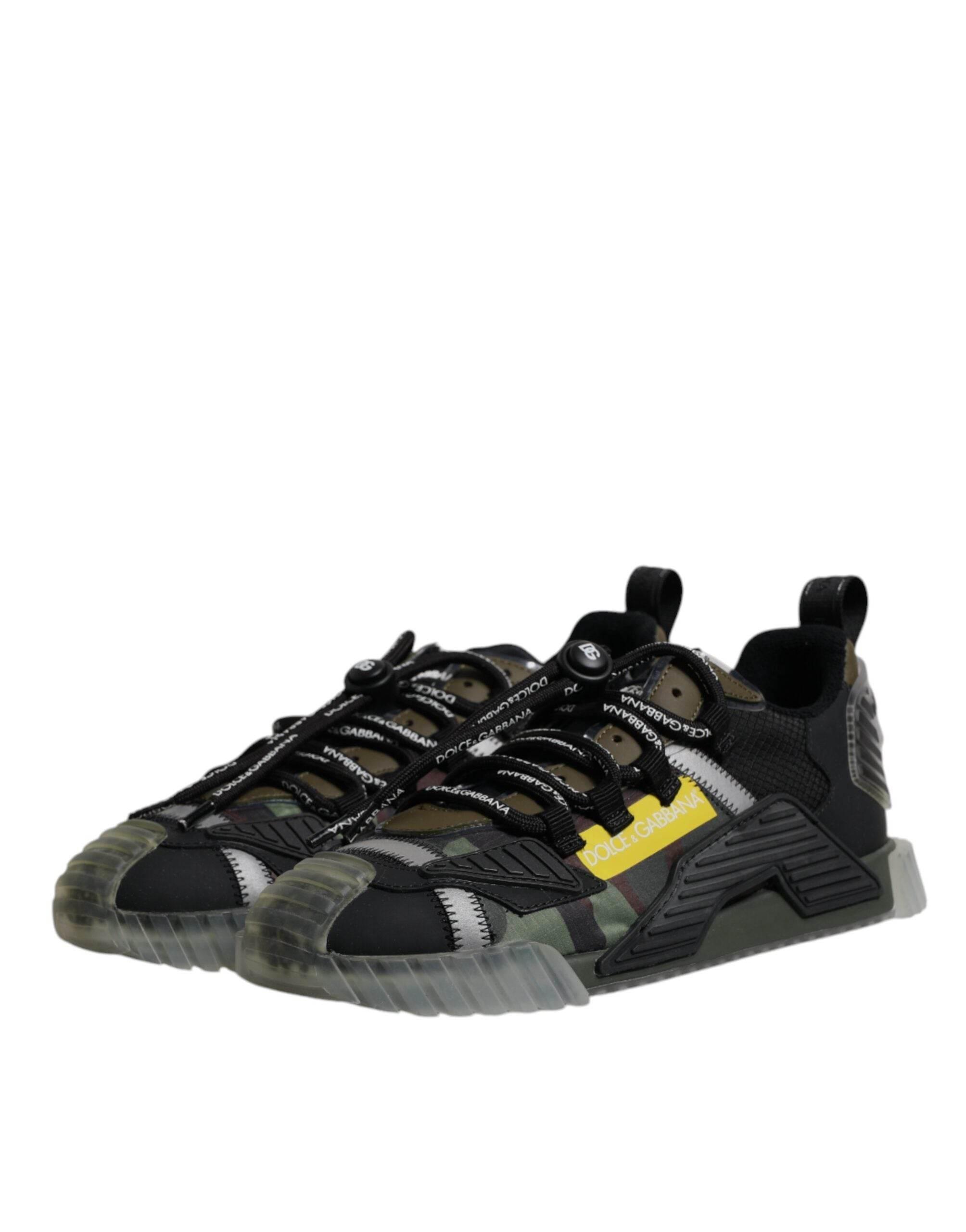 Dolce & Gabbana Black Green Camo NS1 Low Top Sneakers Shoes - Hilstor