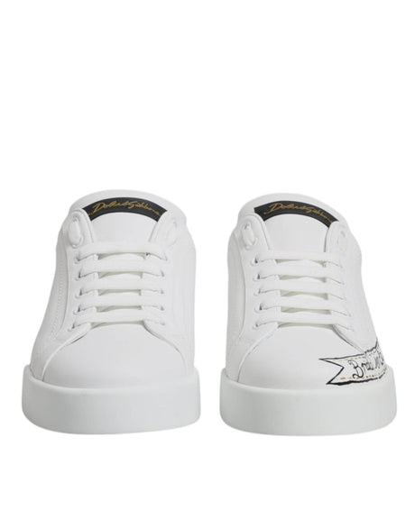 Dolce & Gabbana White Leather Low Top Lace Up Sneakers Shoes - Hilstor