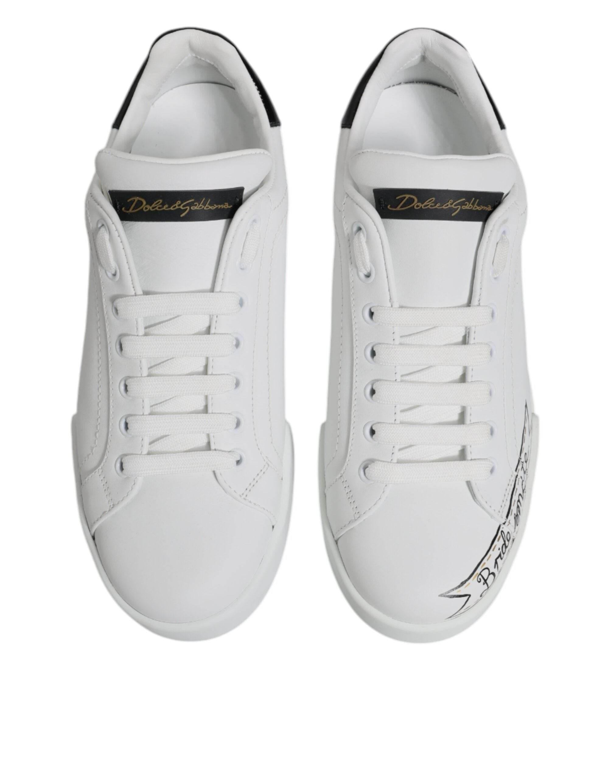 Dolce & Gabbana White Leather Low Top Lace Up Sneakers Shoes - Hilstor
