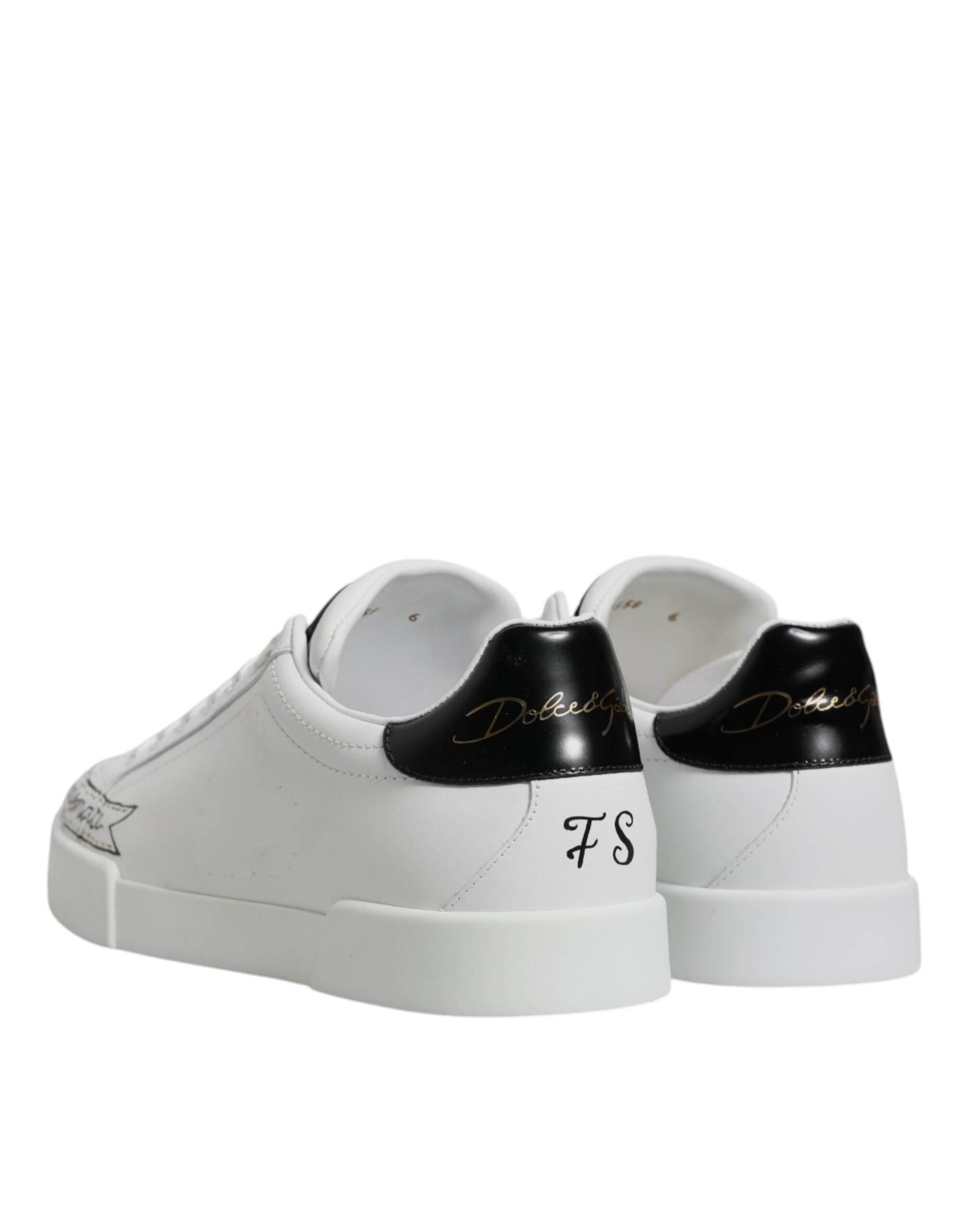 Dolce & Gabbana White Leather Low Top Lace Up Sneakers Shoes - Hilstor
