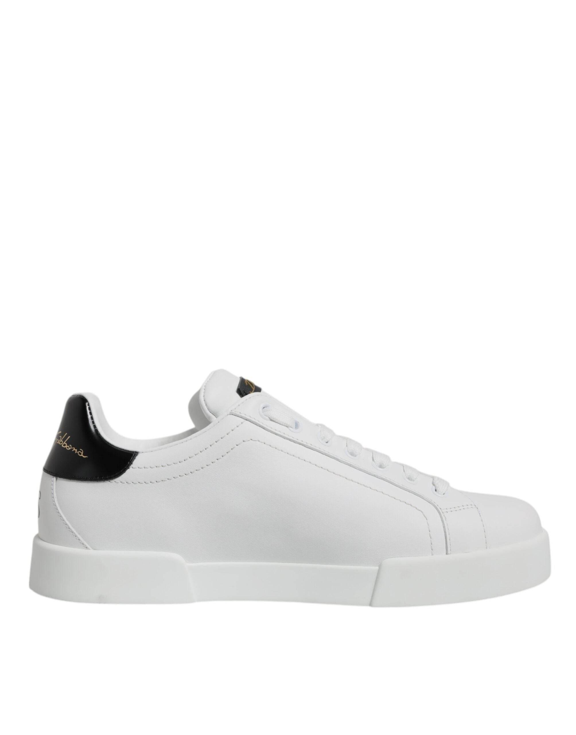 Dolce & Gabbana White Leather Low Top Lace Up Sneakers Shoes - Hilstor