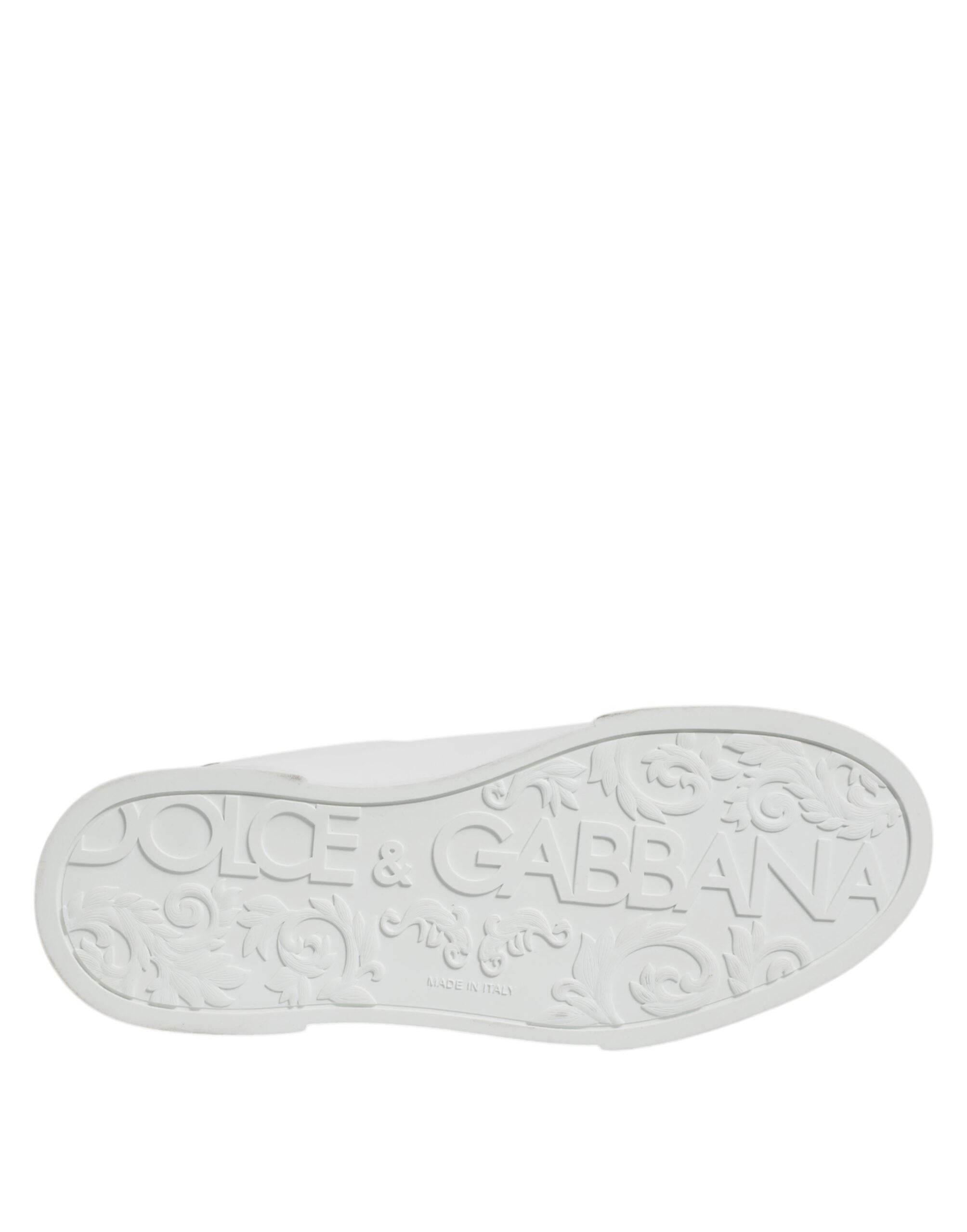 Dolce & Gabbana White Leather Low Top Lace Up Sneakers Shoes - Hilstor