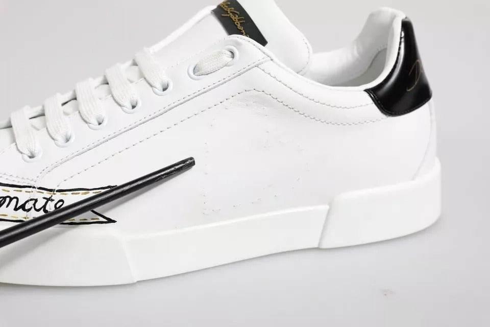 Dolce & Gabbana White Leather Low Top Lace Up Sneakers Shoes - Hilstor