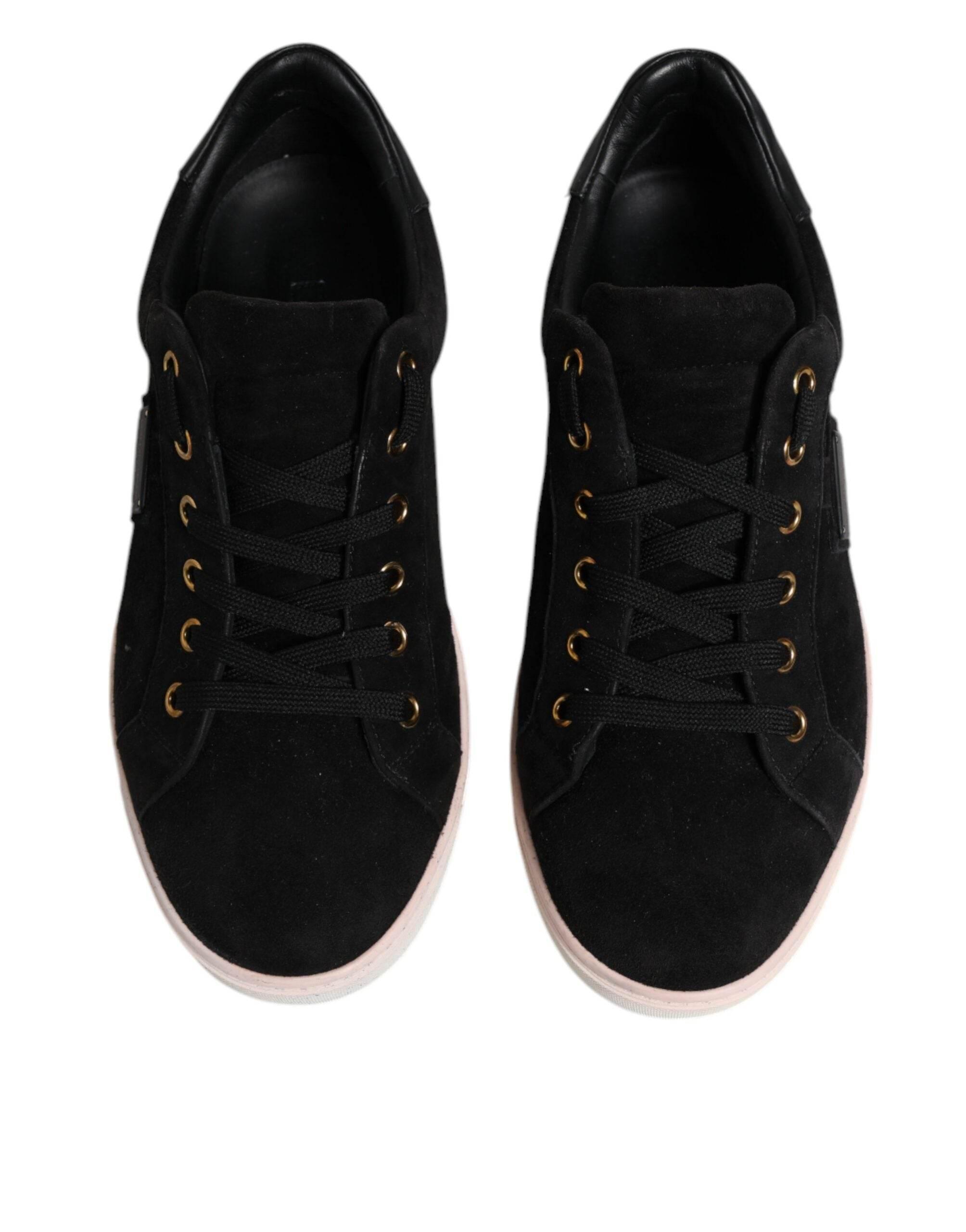Dolce & Gabbana Black Logo Suede Leather Men Sneakers Shoes - Hilstor