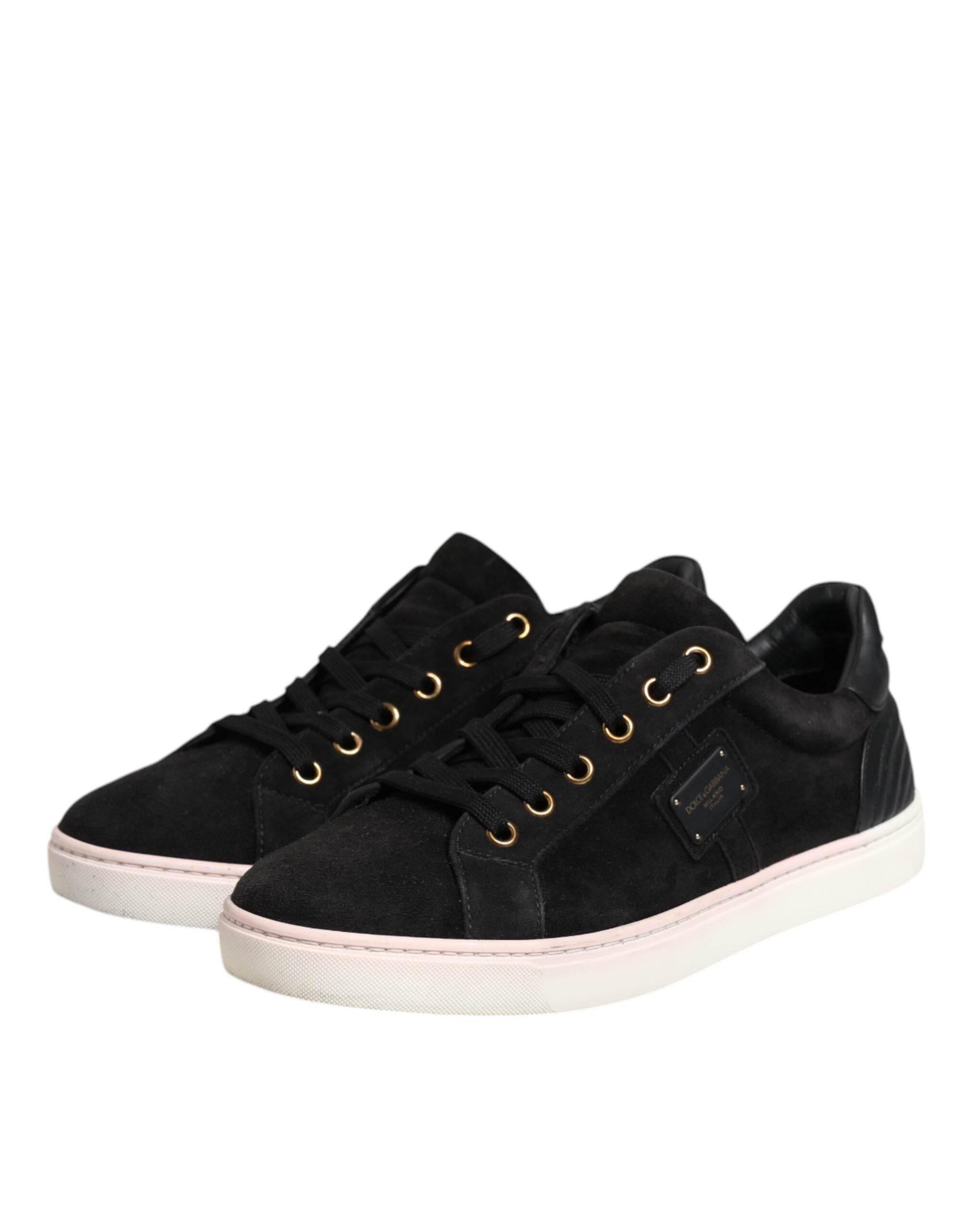 Dolce & Gabbana Black Logo Suede Leather Men Sneakers Shoes - Hilstor