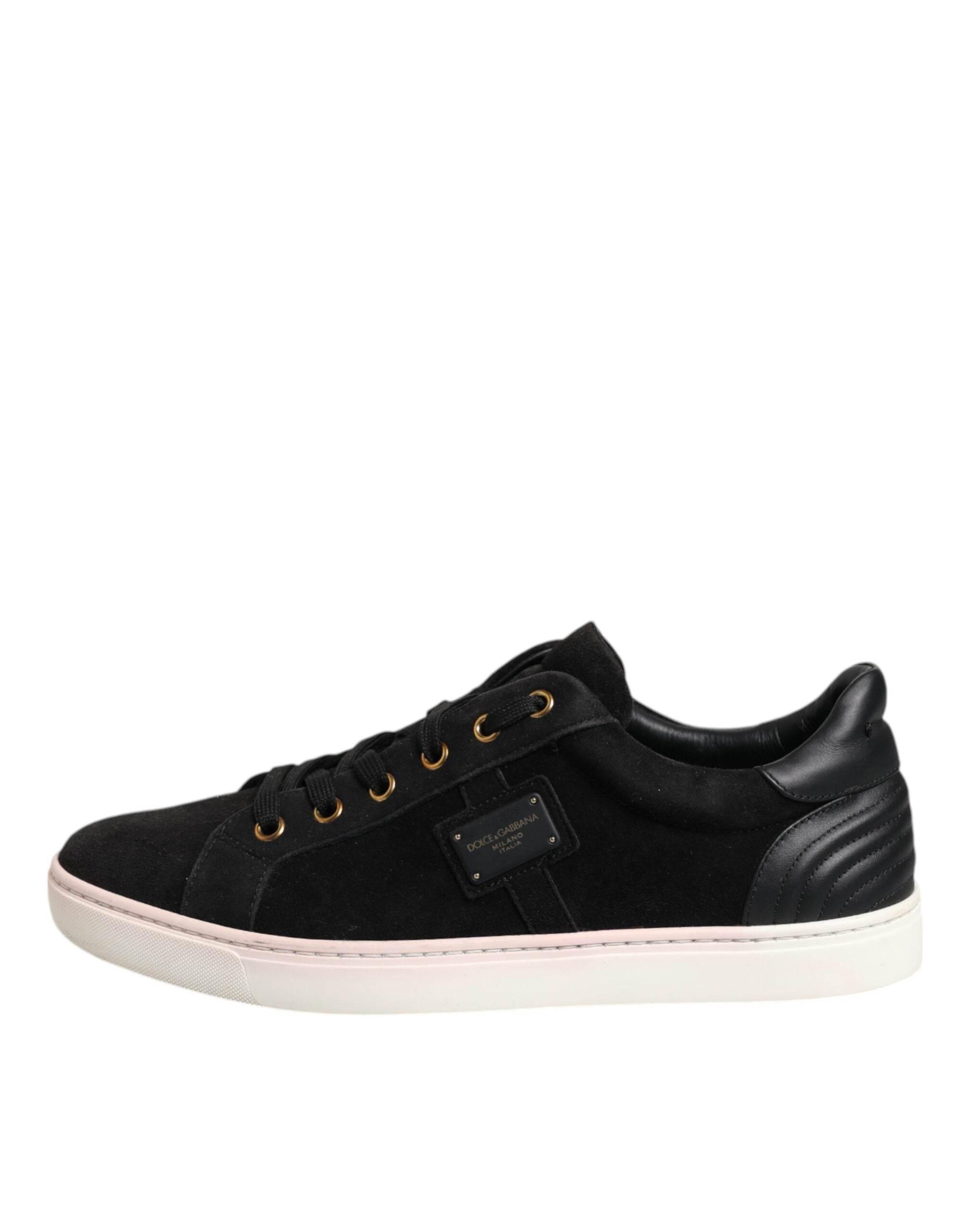 Dolce & Gabbana Black Logo Suede Leather Men Sneakers Shoes - Hilstor