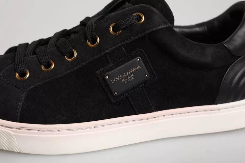 Dolce & Gabbana Black Logo Suede Leather Men Sneakers Shoes - Hilstor