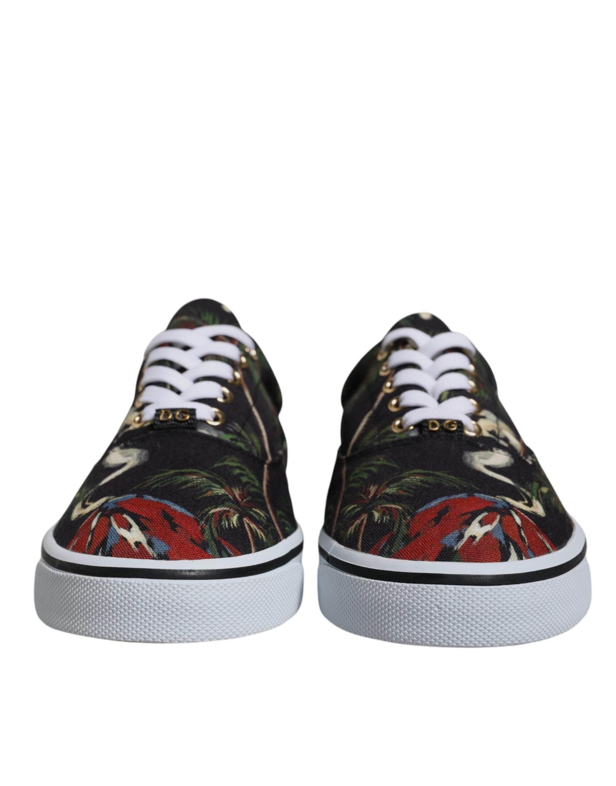 Dolce & Gabbana Black Tropical Print Low Top Sneakers Shoes - Hilstor