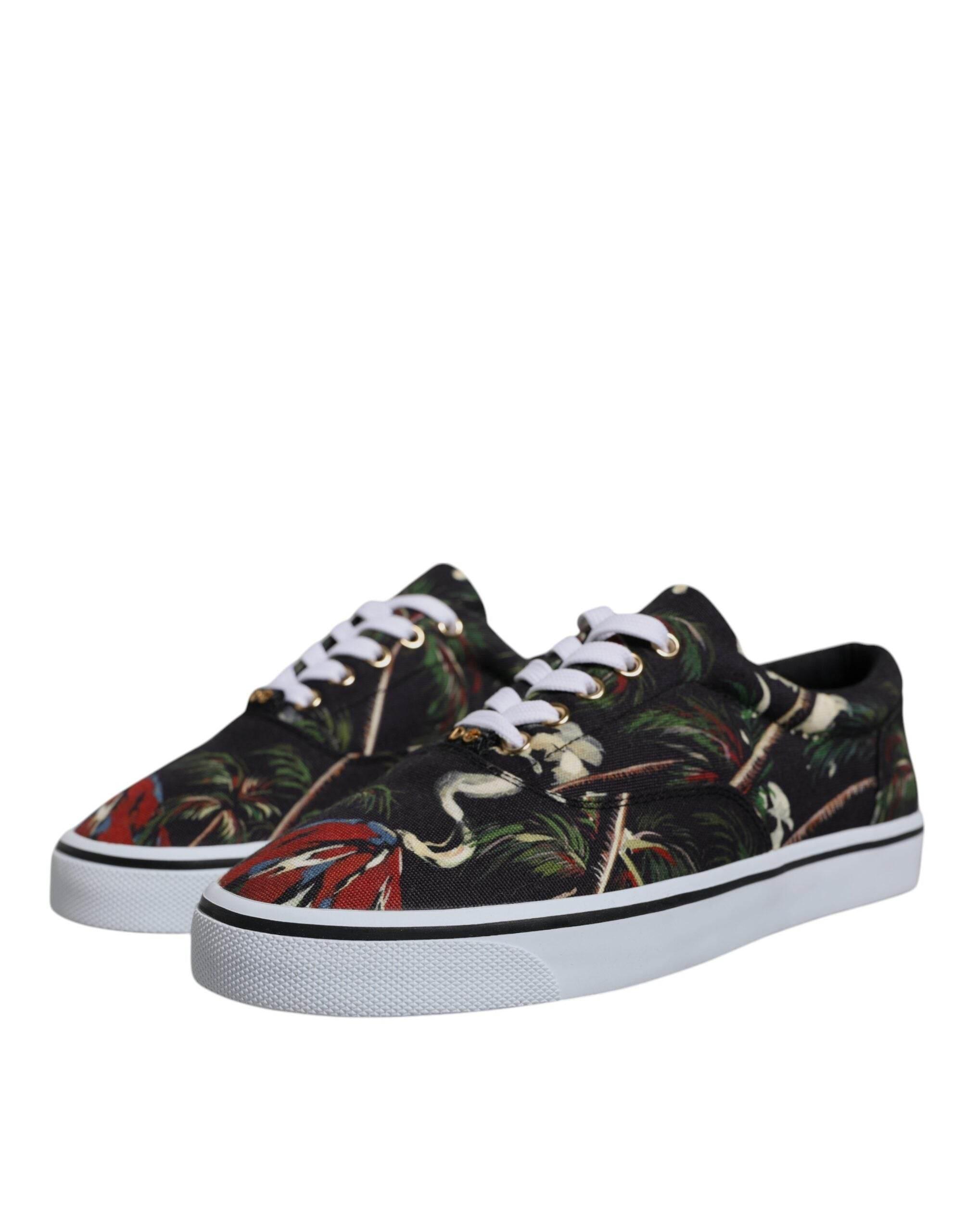 Dolce & Gabbana Black Tropical Print Low Top Sneakers Shoes - Hilstor
