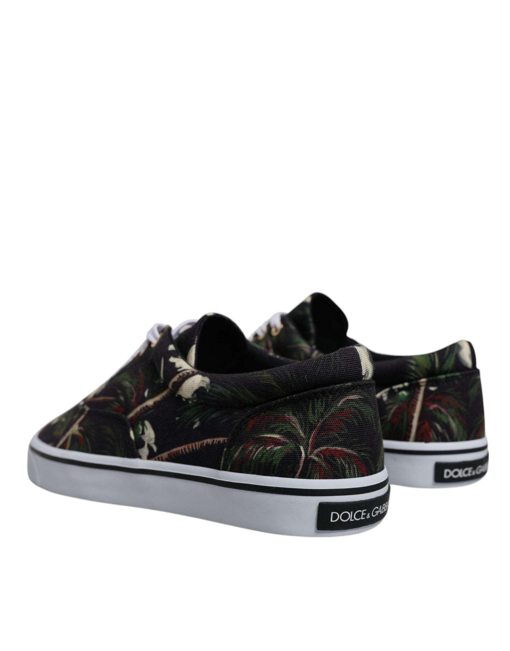 Dolce & Gabbana Black Tropical Print Low Top Sneakers Shoes - Hilstor