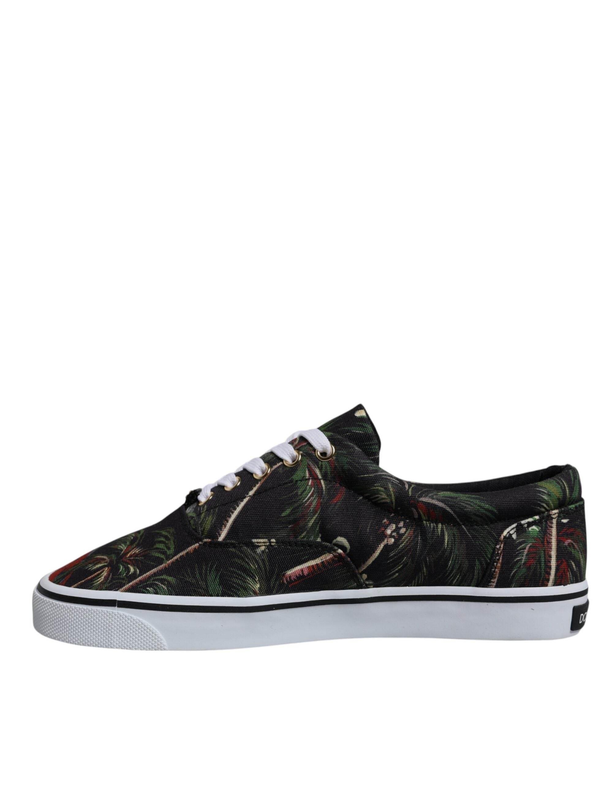 Dolce & Gabbana Black Tropical Print Low Top Sneakers Shoes - Hilstor