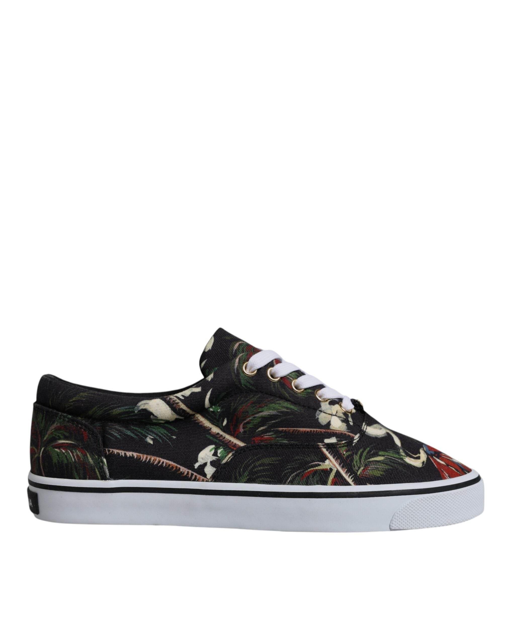 Dolce & Gabbana Black Tropical Print Low Top Sneakers Shoes - Hilstor